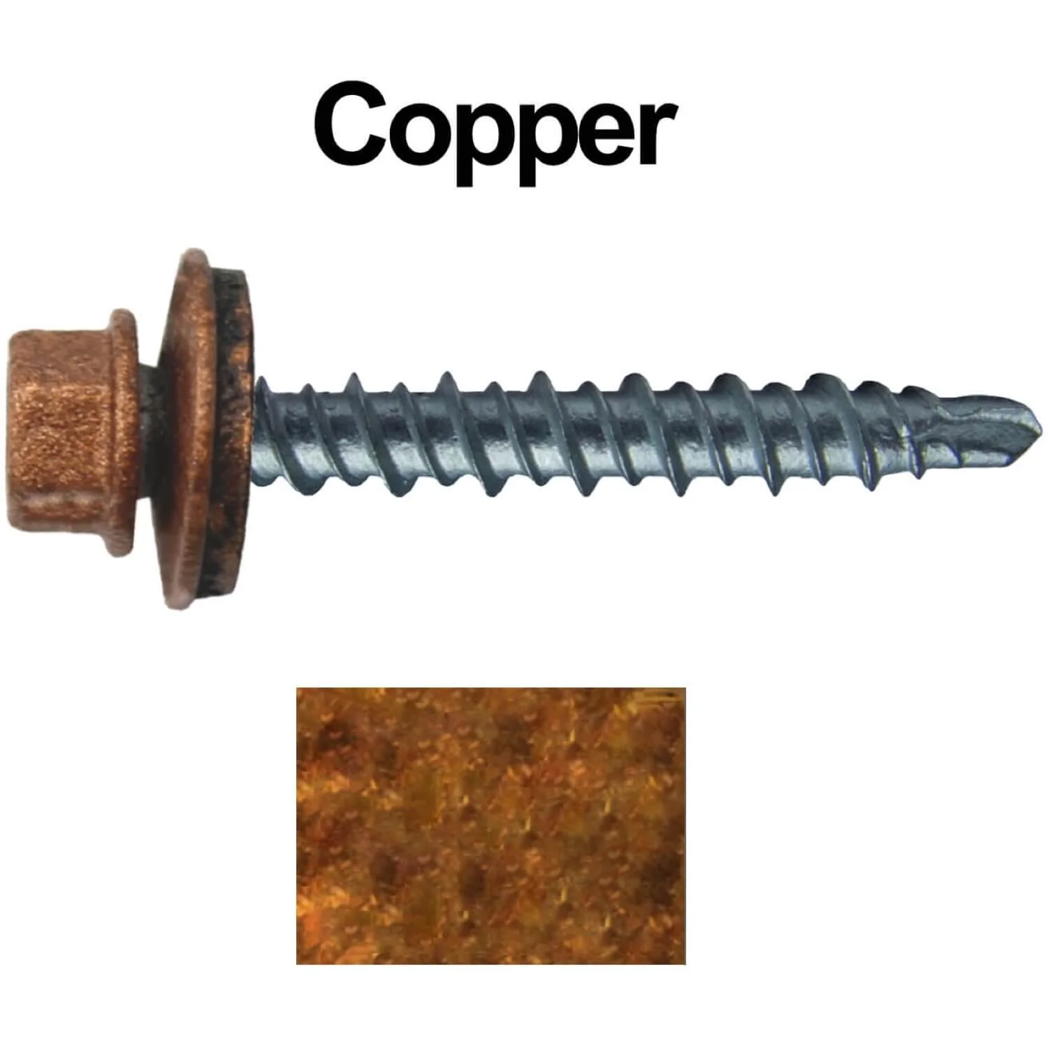 #10 x 1-1/2" Mini Driller Sheet Metal Roofing Screw - Hex Washer Head -  Self starting metal to wood siding screws. EPDM washer. Colored head. - Image 72