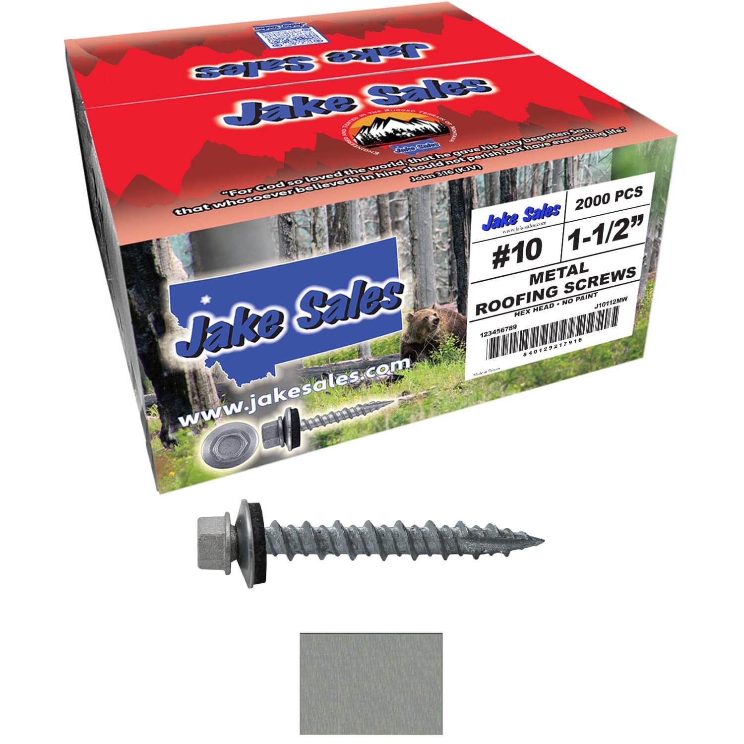 #10 x 1-1/2" Metal ROOFING SCREWS - Hex Washer Head - Self starting/self tapping - EPDM washer. Colored head. - Image 44