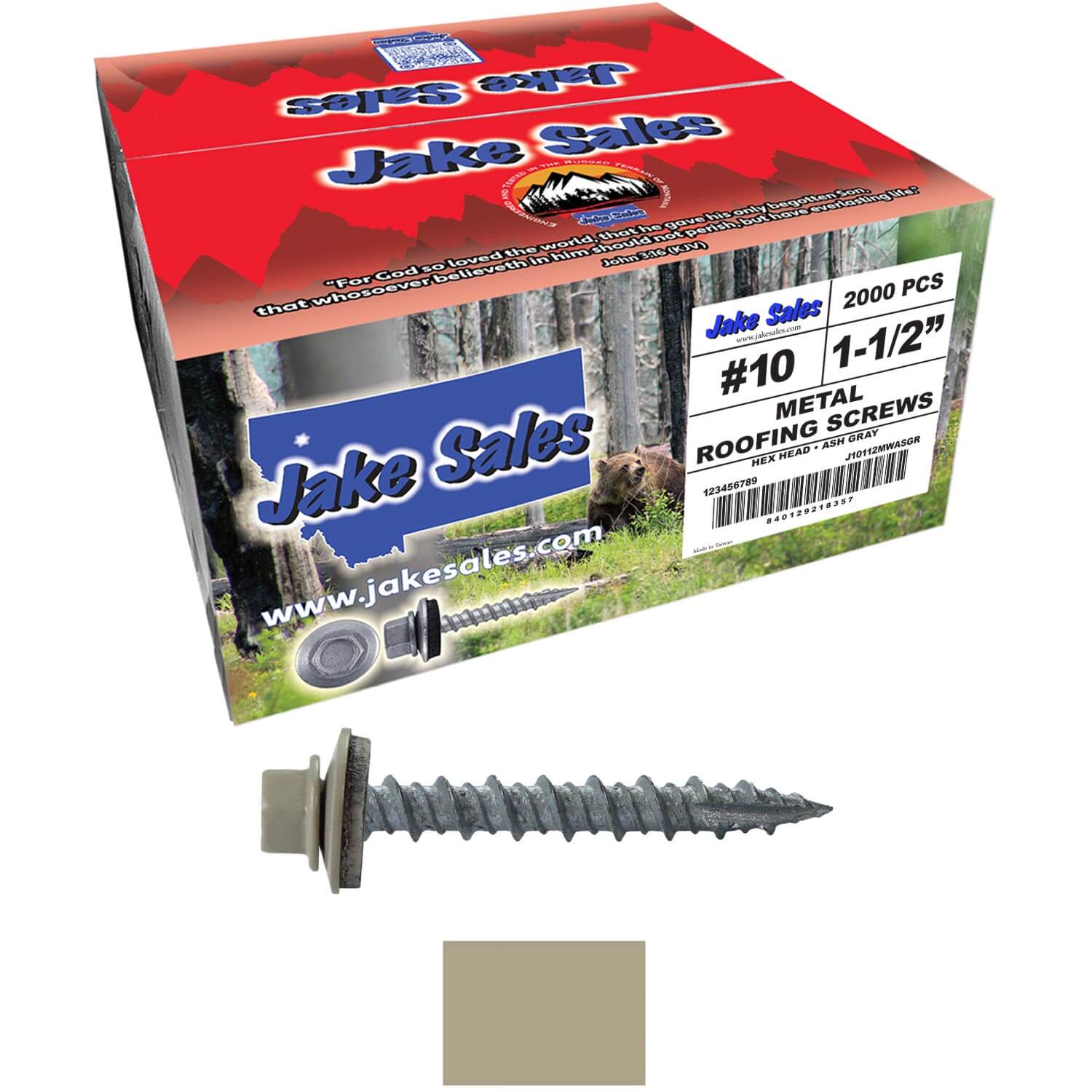 #10 x 1-1/2" Metal ROOFING SCREWS - Hex Washer Head - Self starting/self tapping - EPDM washer. Colored head. - Image 46
