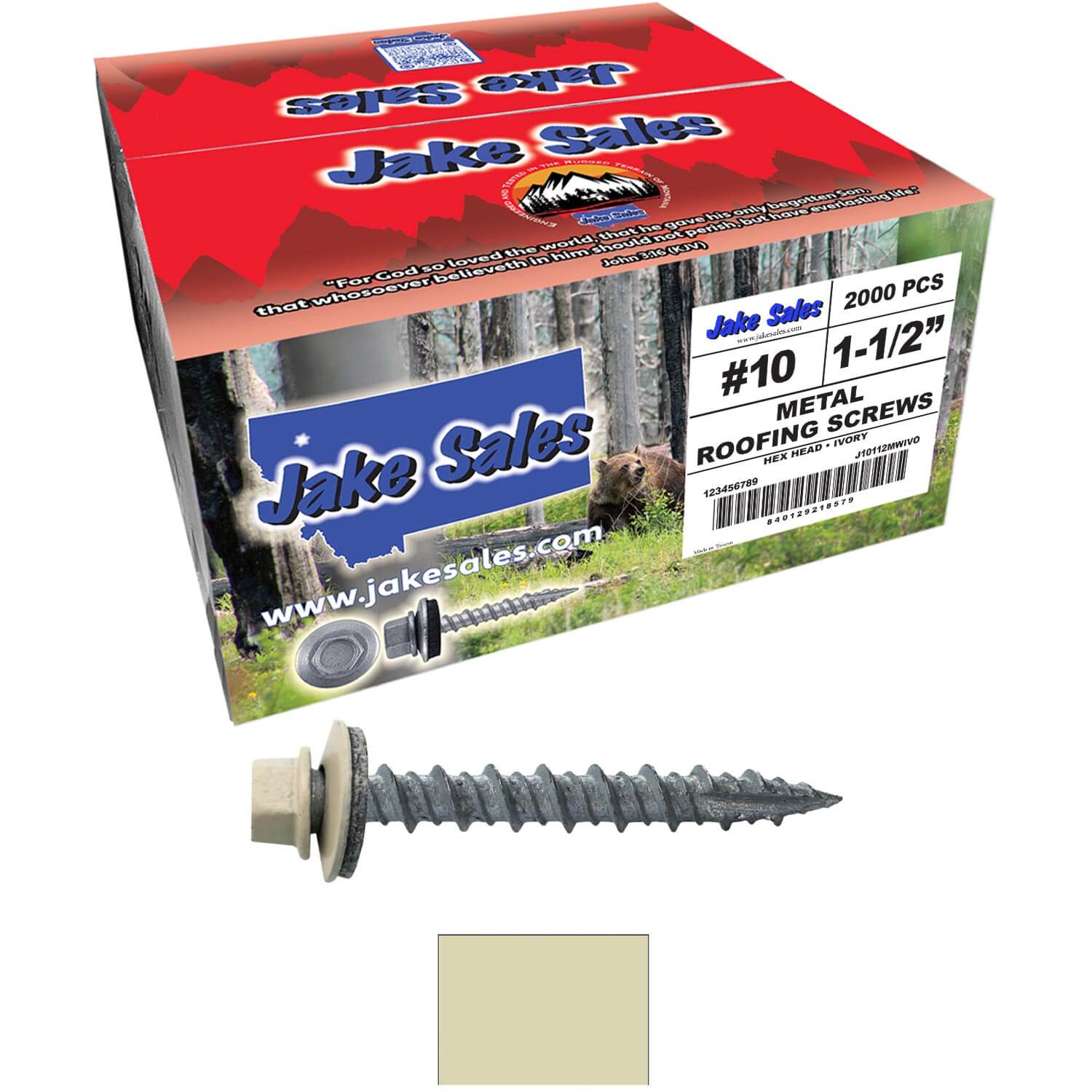 #10 x 1-1/2" Metal ROOFING SCREWS - Hex Washer Head - Self starting/self tapping - EPDM washer. Colored head. - Image 68