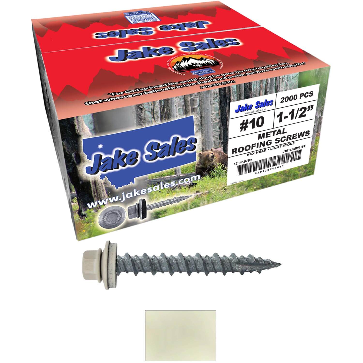 #10 x 1-1/2" Metal ROOFING SCREWS - Hex Washer Head - Self starting/self tapping - EPDM washer. Colored head. - Image 72