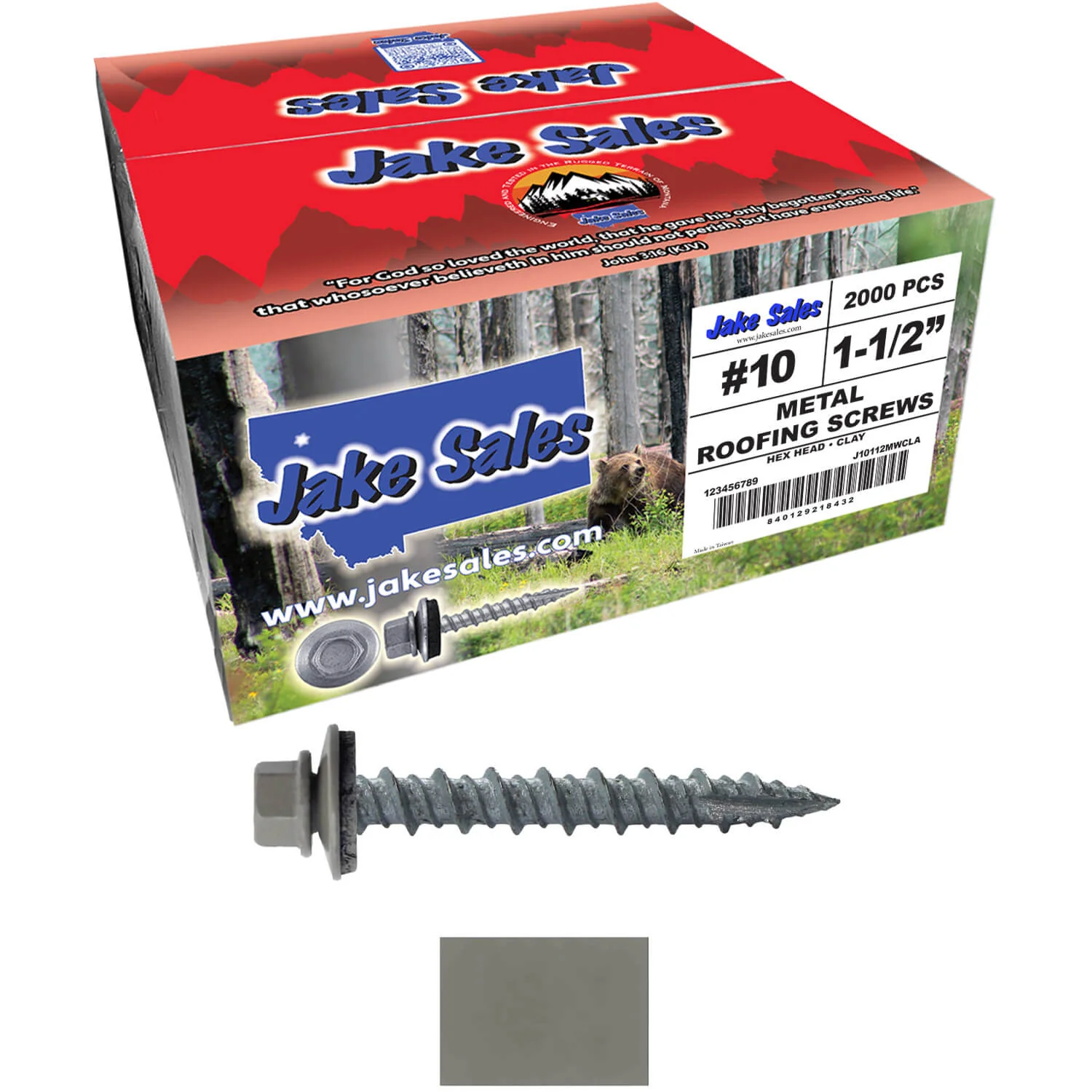 #10 x 1-1/2" Metal ROOFING SCREWS - Hex Washer Head - Self starting/self tapping - EPDM washer. Colored head. - Image 94