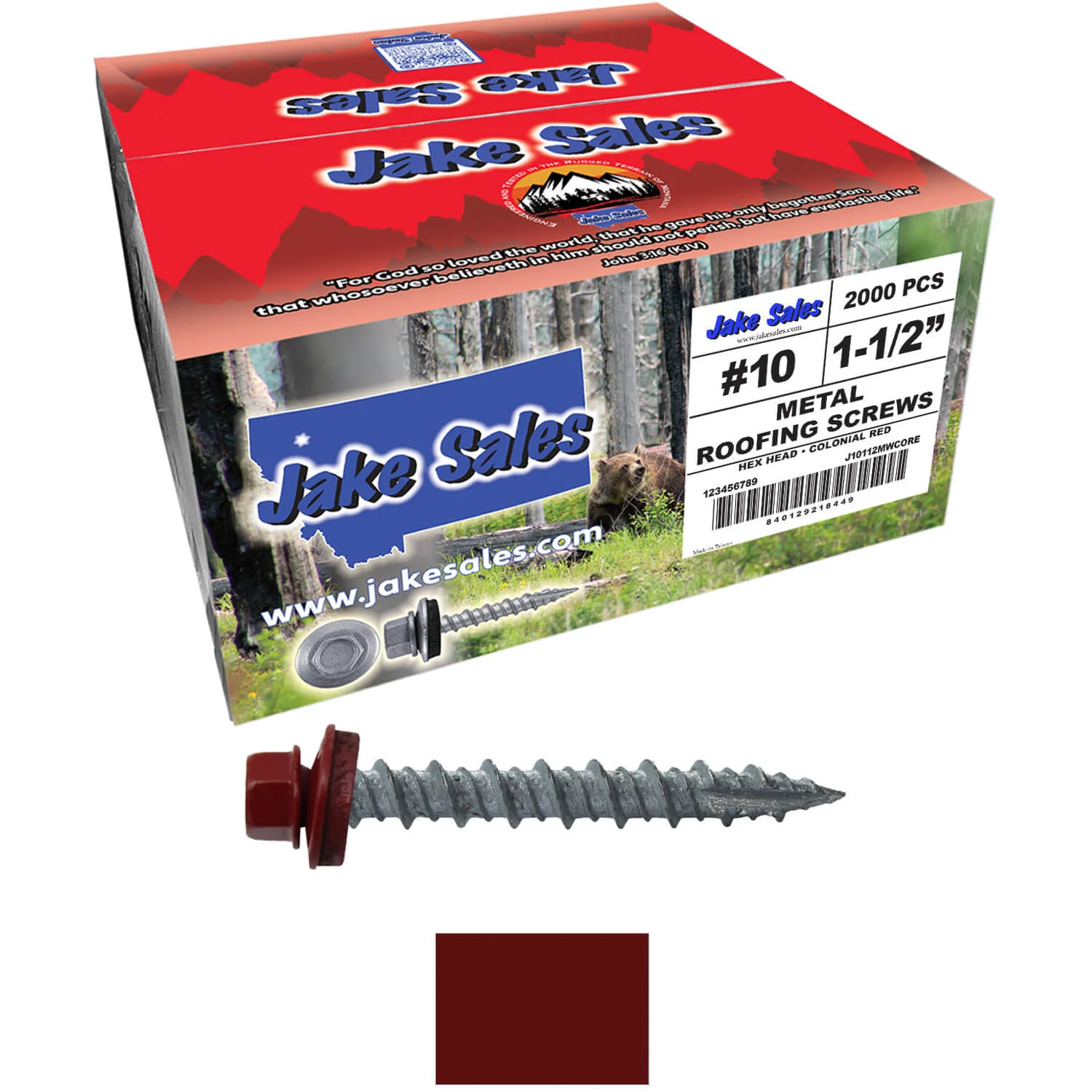 #10 x 1-1/2" Metal ROOFING SCREWS - Hex Washer Head - Self starting/self tapping - EPDM washer. Colored head. - Image 95