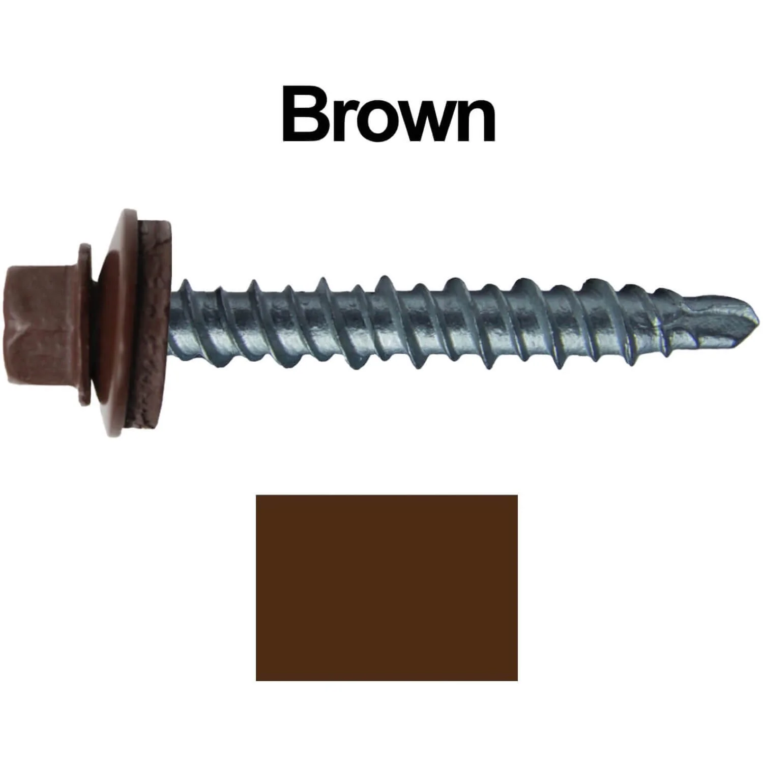 #10 x 1" Mini Driller Sheet Metal Roofing Screw - Hex Washer Head -  Self starting metal to wood siding screws. EPDM washer. Colored head. - Image 57