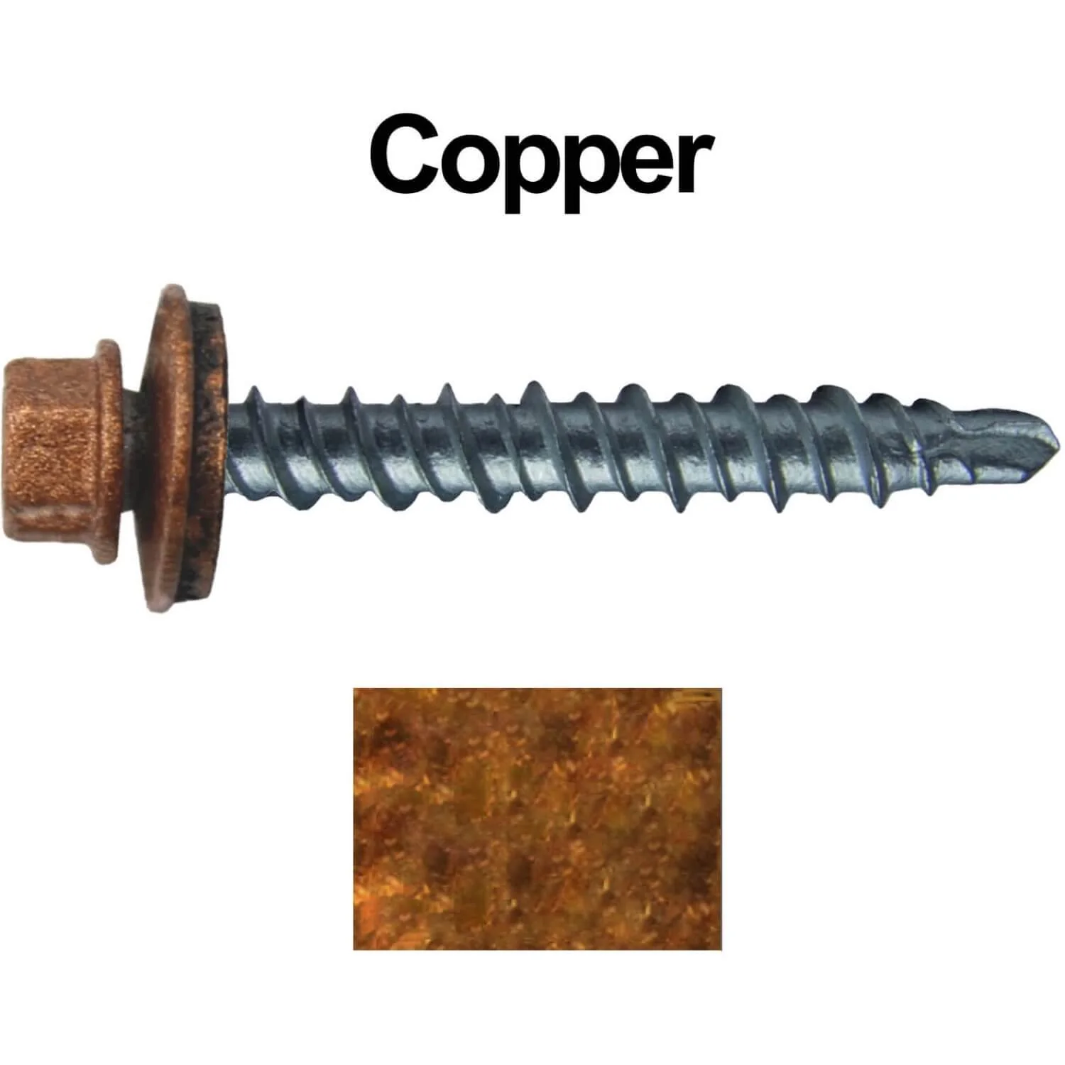 #10 x 1" Mini Driller Sheet Metal Roofing Screw - Hex Washer Head -  Self starting metal to wood siding screws. EPDM washer. Colored head. - Image 70