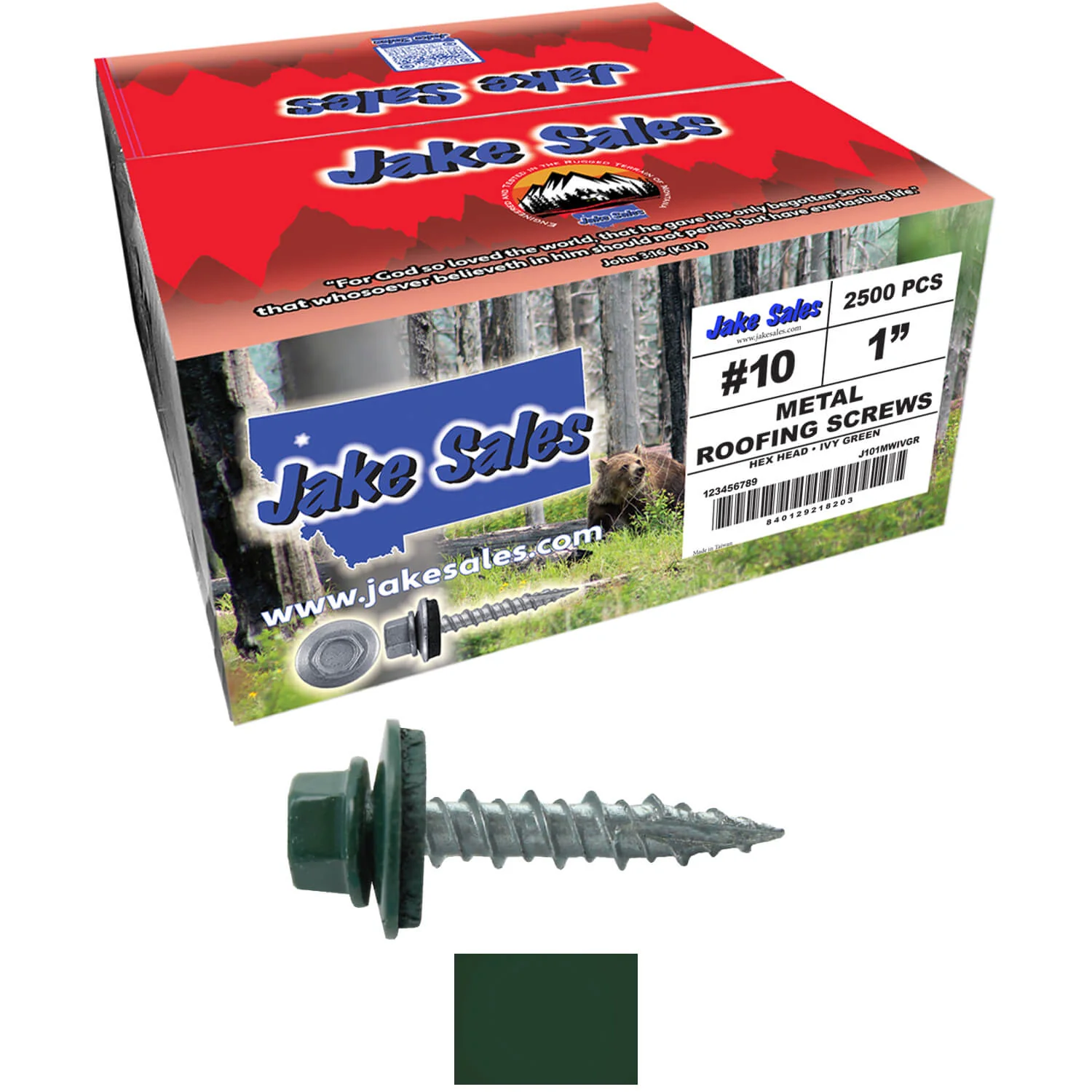 #10 x 1" Metal ROOFING SCREWS - Hex Washer Head - Self starting/self tapping - EPDM washer. Colored head. - Image 101