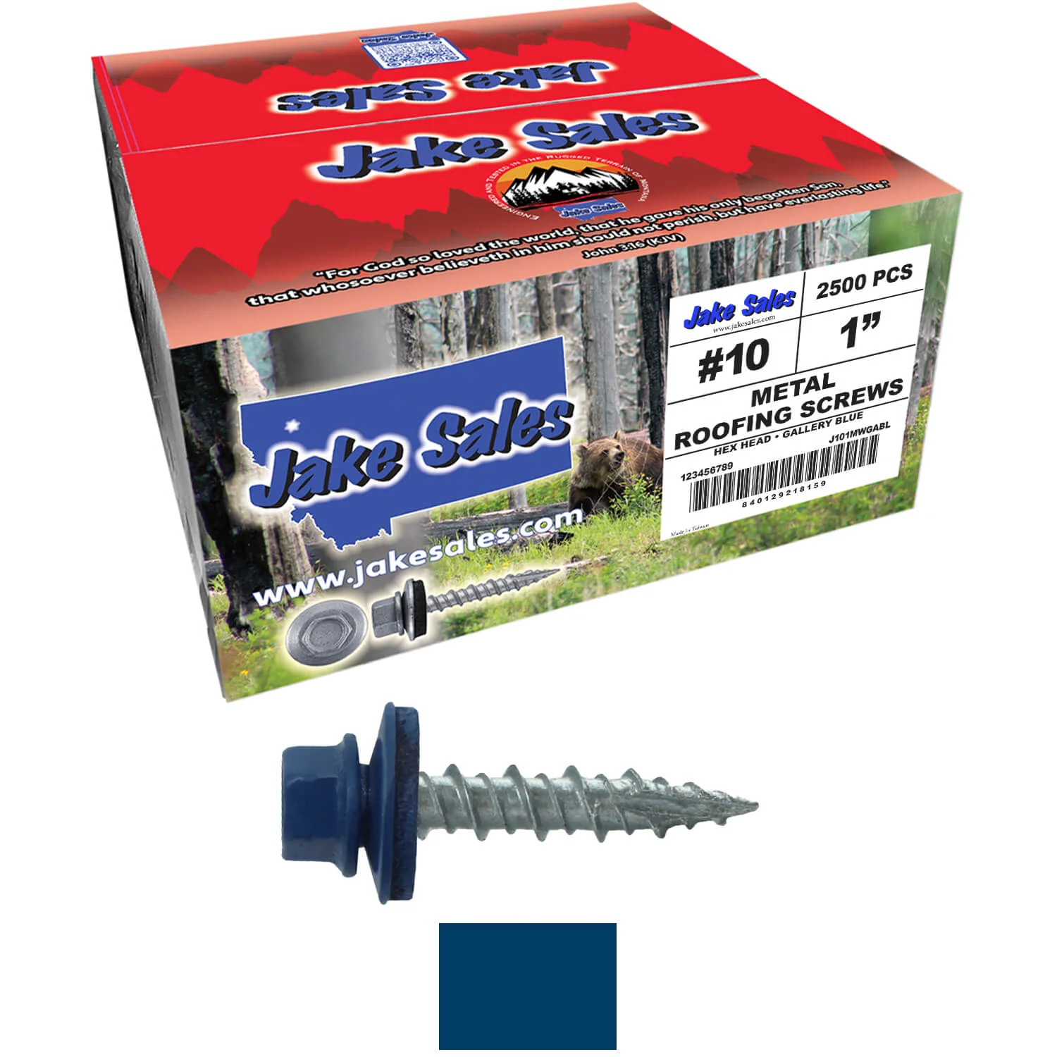 #10 x 1" Metal ROOFING SCREWS - Hex Washer Head - Self starting/self tapping - EPDM washer. Colored head. - Image 102
