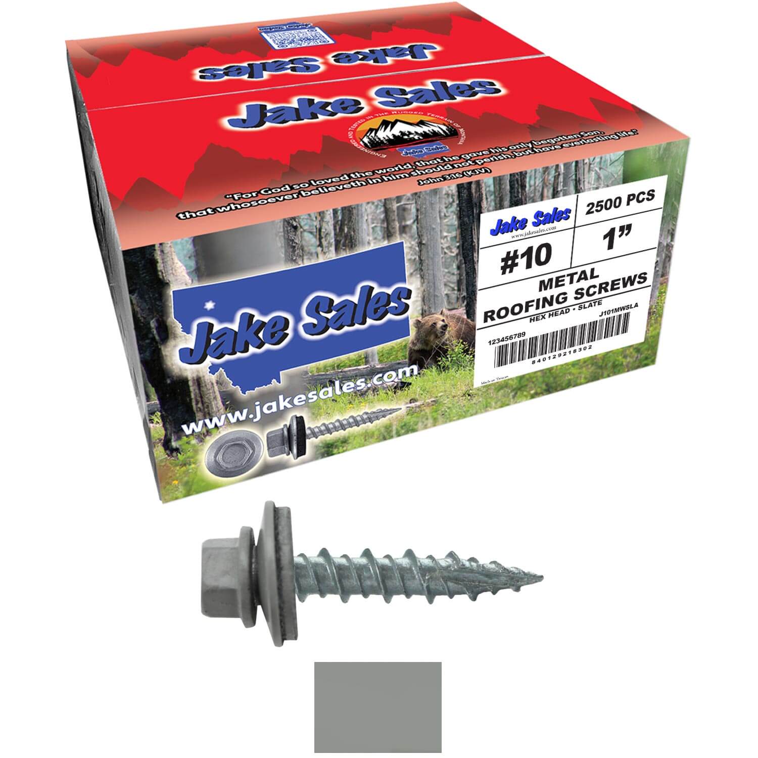 #10 x 1" Metal ROOFING SCREWS - Hex Washer Head - Self starting/self tapping - EPDM washer. Colored head. - Image 119