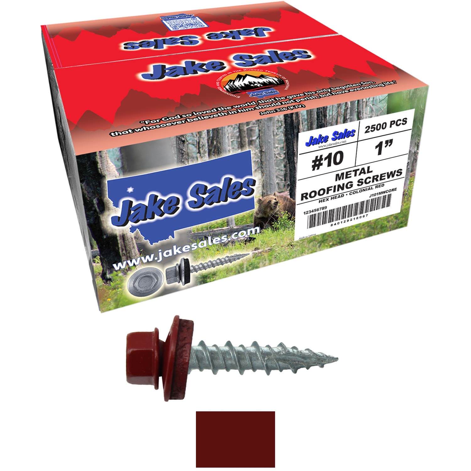 #10 x 1" Metal ROOFING SCREWS - Hex Washer Head - Self starting/self tapping - EPDM washer. Colored head. - Image 123