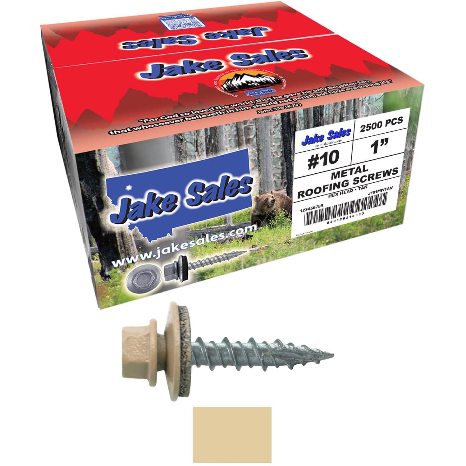 #10 x 1" Metal ROOFING SCREWS - Hex Washer Head - Self starting/self tapping - EPDM washer. Colored head. - Image 83
