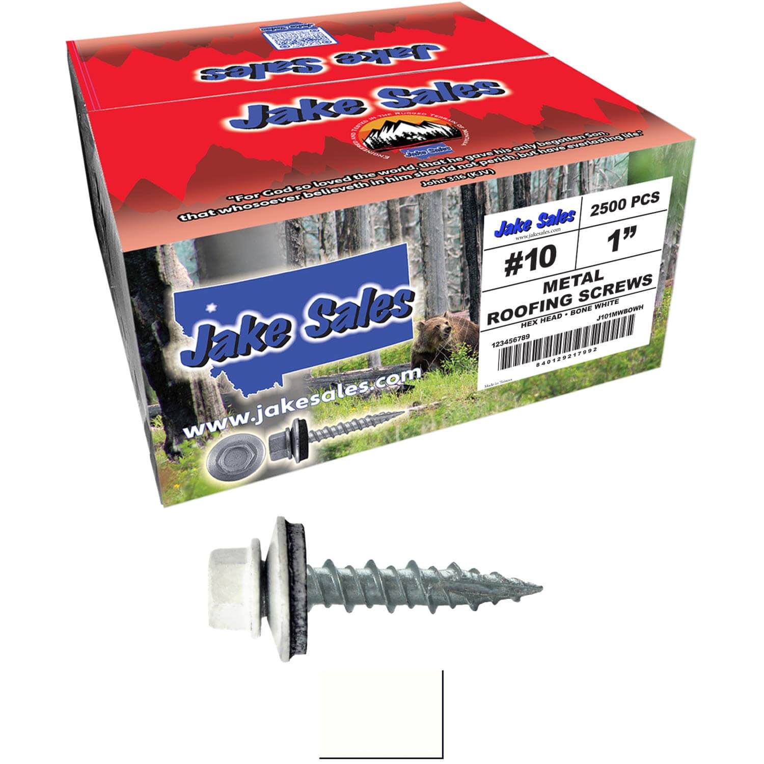 #10 x 1" Metal ROOFING SCREWS - Hex Washer Head - Self starting/self tapping - EPDM washer. Colored head. - Image 89