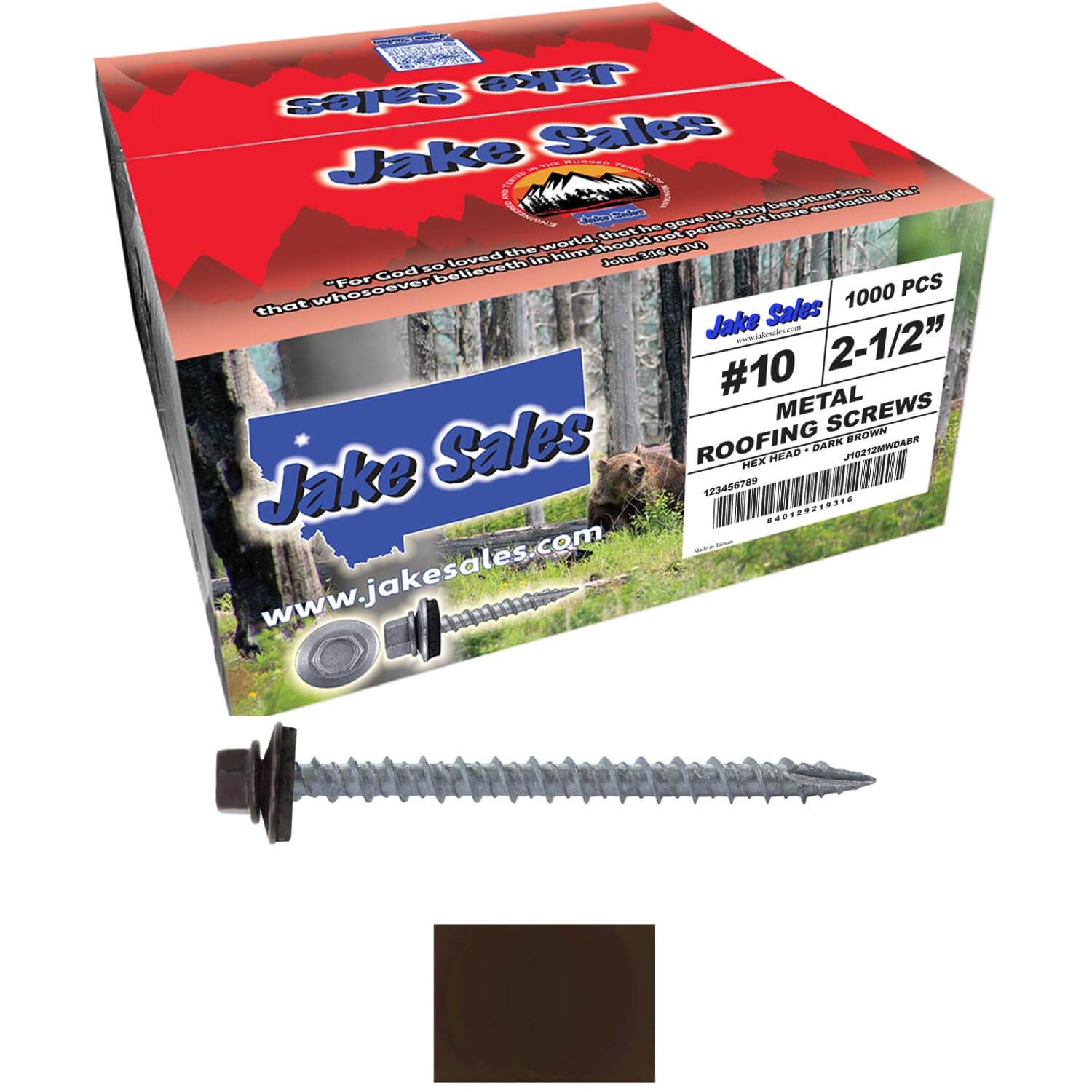 #10 x 2-1/2" Metal ROOFING SCREWS - Hex Washer Head - Self starting/self tapping - EPDM washer. Colored head. - Image 103