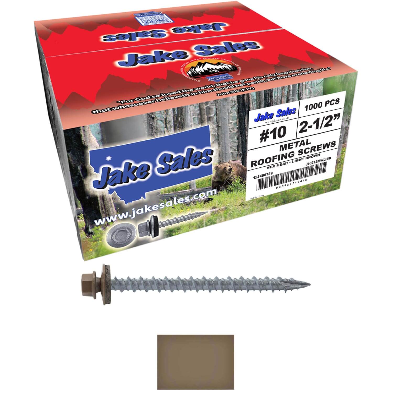 #10 x 2-1/2" Metal ROOFING SCREWS - Hex Washer Head - Self starting/self tapping - EPDM washer. Colored head. - Image 113