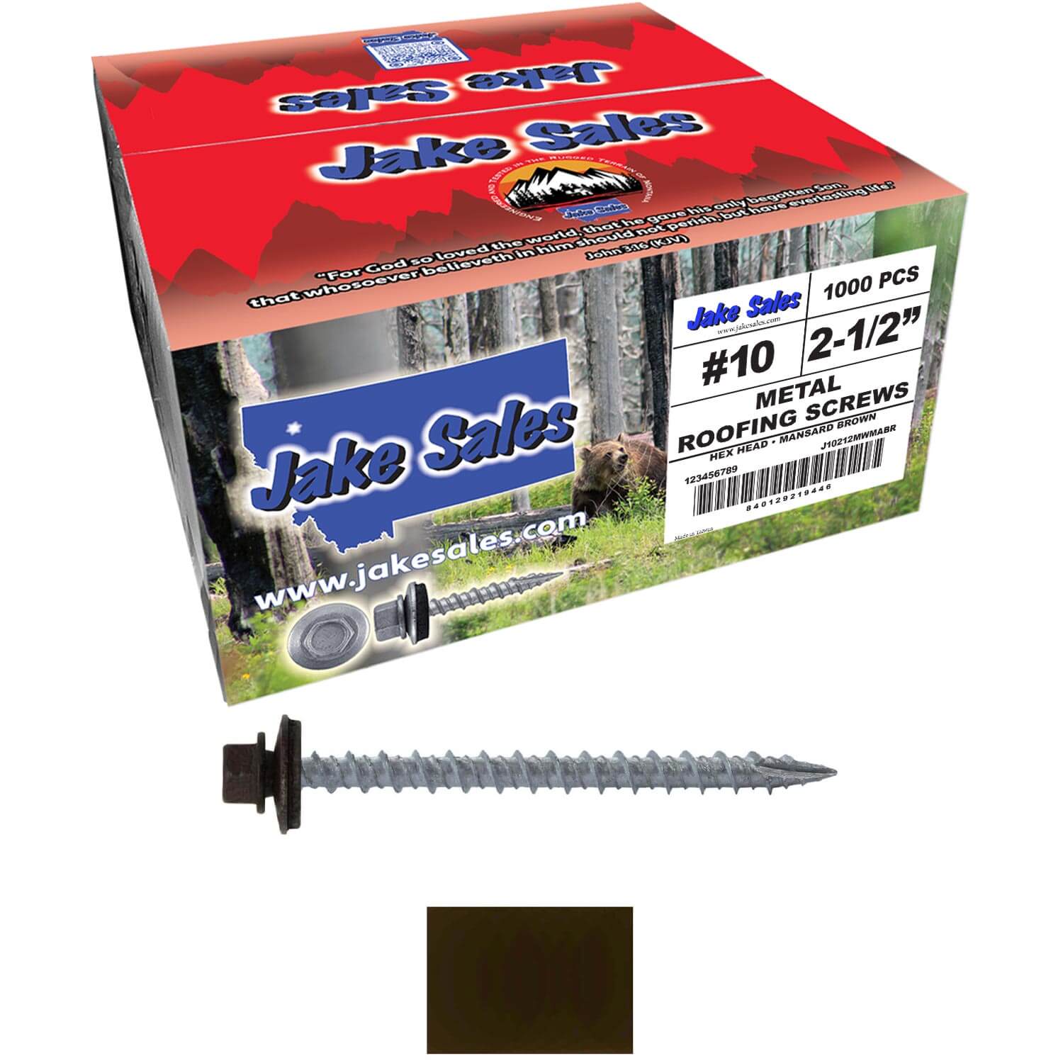 #10 x 2-1/2" Metal ROOFING SCREWS - Hex Washer Head - Self starting/self tapping - EPDM washer. Colored head. - Image 116