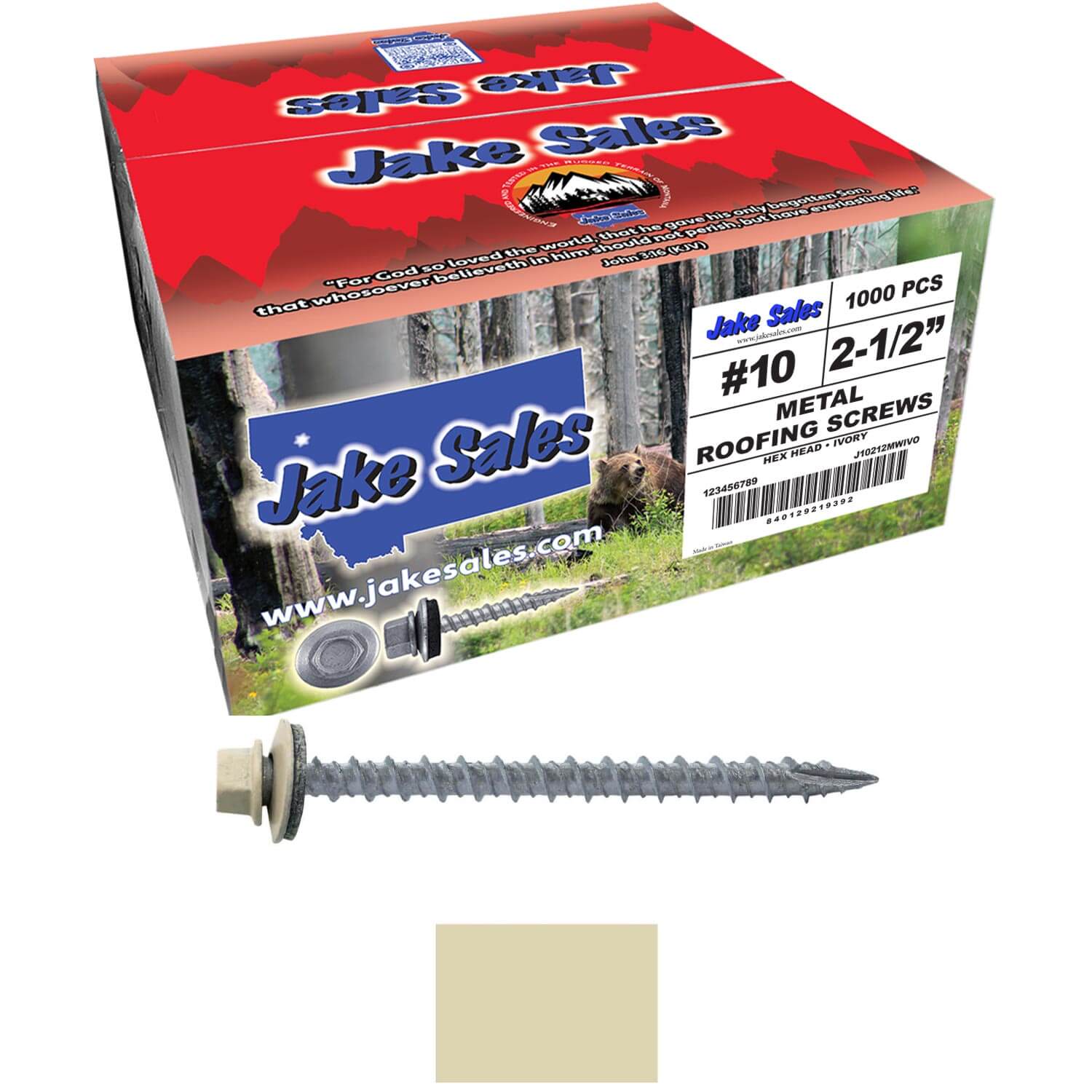 #10 x 2-1/2" Metal ROOFING SCREWS - Hex Washer Head - Self starting/self tapping - EPDM washer. Colored head. - Image 57