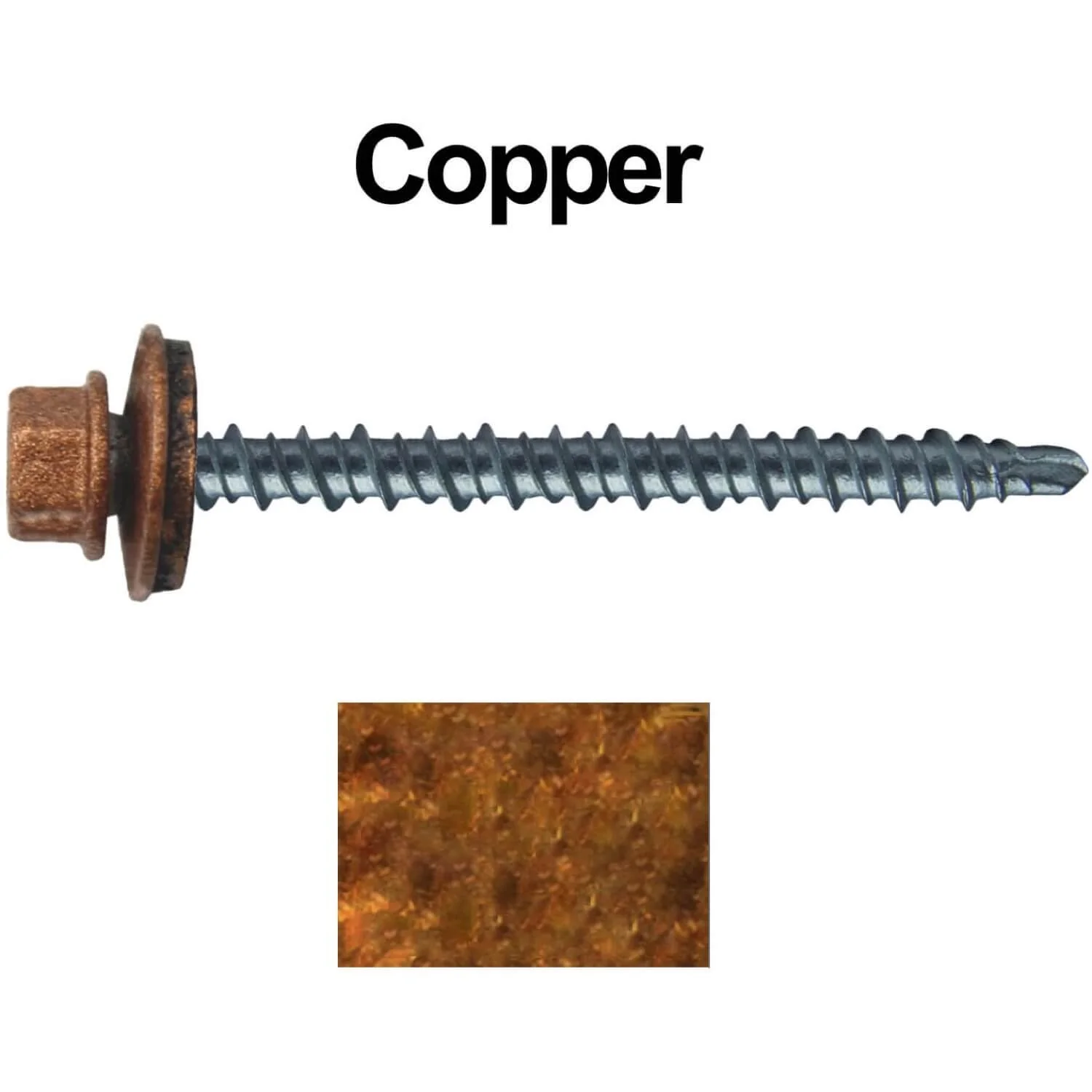 #10 x 2-1/2" Mini Driller Sheet Metal Roofing Screw - Hex Washer Head -  Self starting metal to wood siding screws. EPDM washer. Colored head. - Image 71