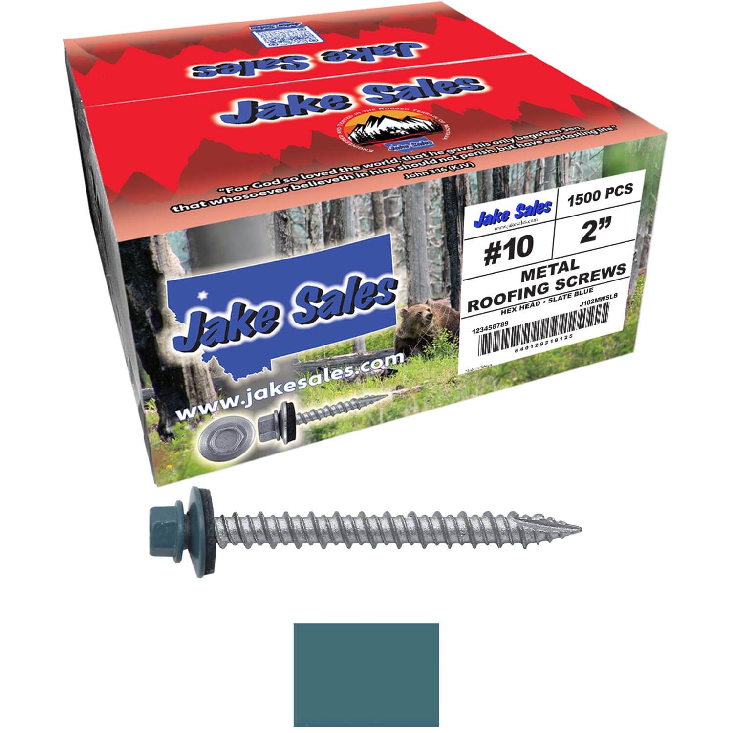 #10 x 2" Metal ROOFING SCREWS - Hex Washer Head - Self starting/self tapping - EPDM washer. Colored head. - Image 121