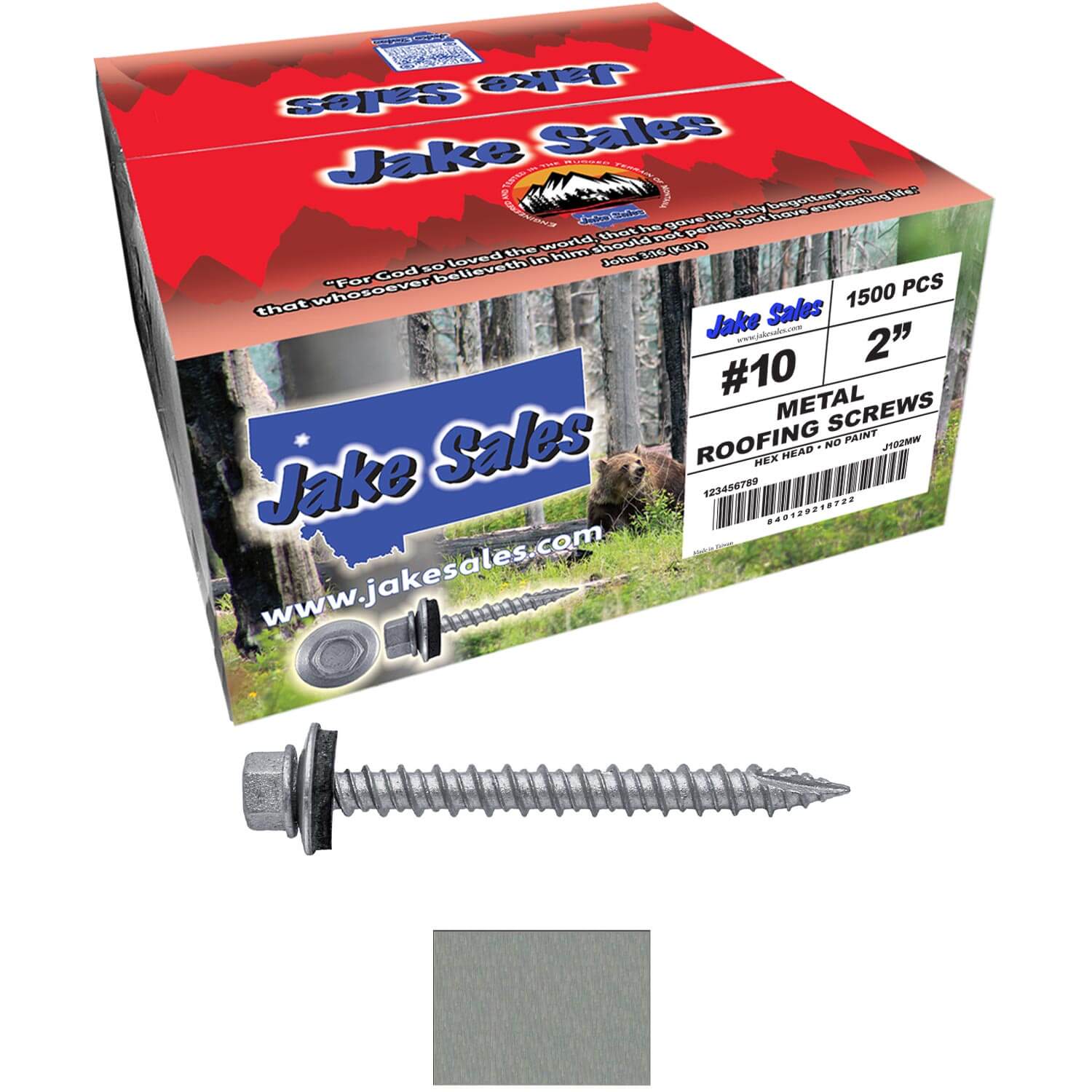 #10 x 2" Metal ROOFING SCREWS - Hex Washer Head - Self starting/self tapping - EPDM washer. Colored head. - Image 45