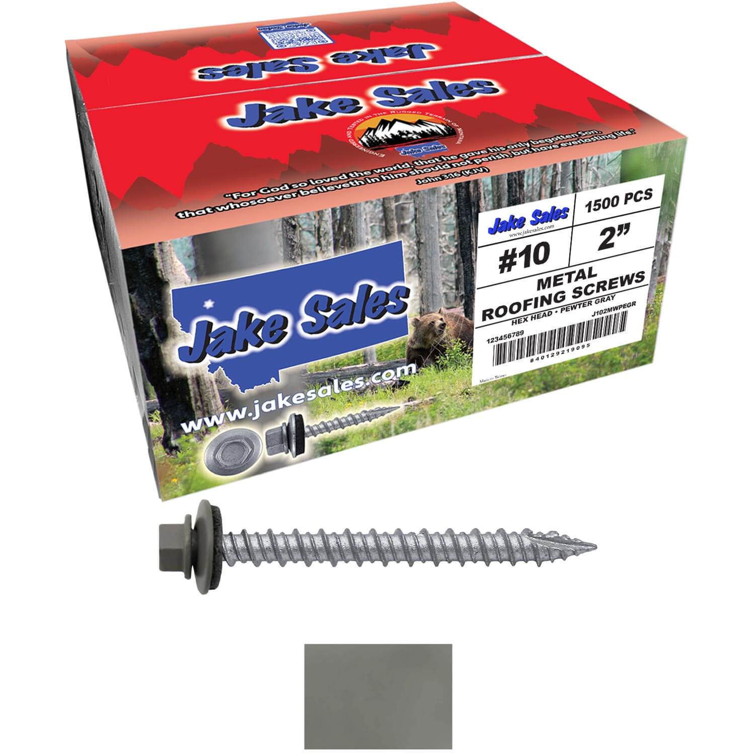 #10 x 2" Metal ROOFING SCREWS - Hex Washer Head - Self starting/self tapping - EPDM washer. Colored head. - Image 52