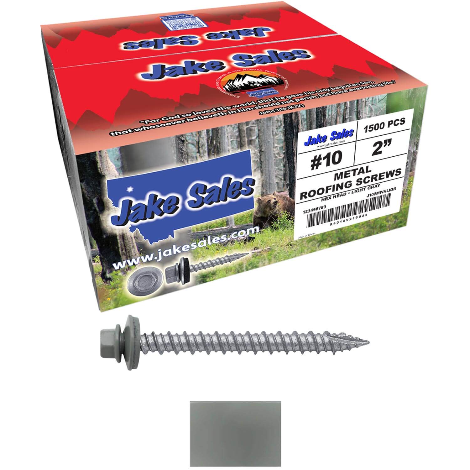 #10 x 2" Metal ROOFING SCREWS - Hex Washer Head - Self starting/self tapping - EPDM washer. Colored head. - Image 58