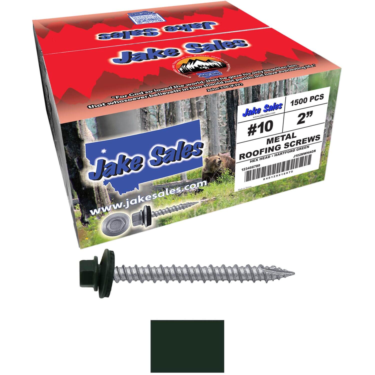 #10 x 2" Metal ROOFING SCREWS - Hex Washer Head - Self starting/self tapping - EPDM washer. Colored head. - Image 64
