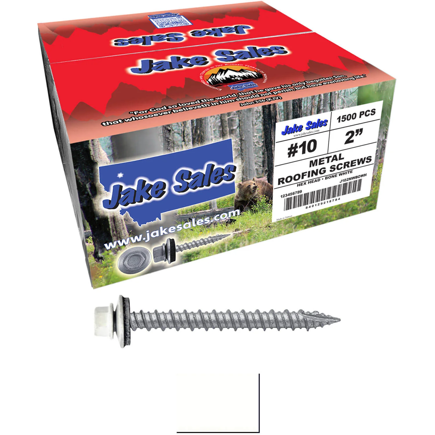 #10 x 2" Metal ROOFING SCREWS - Hex Washer Head - Self starting/self tapping - EPDM washer. Colored head. - Image 81
