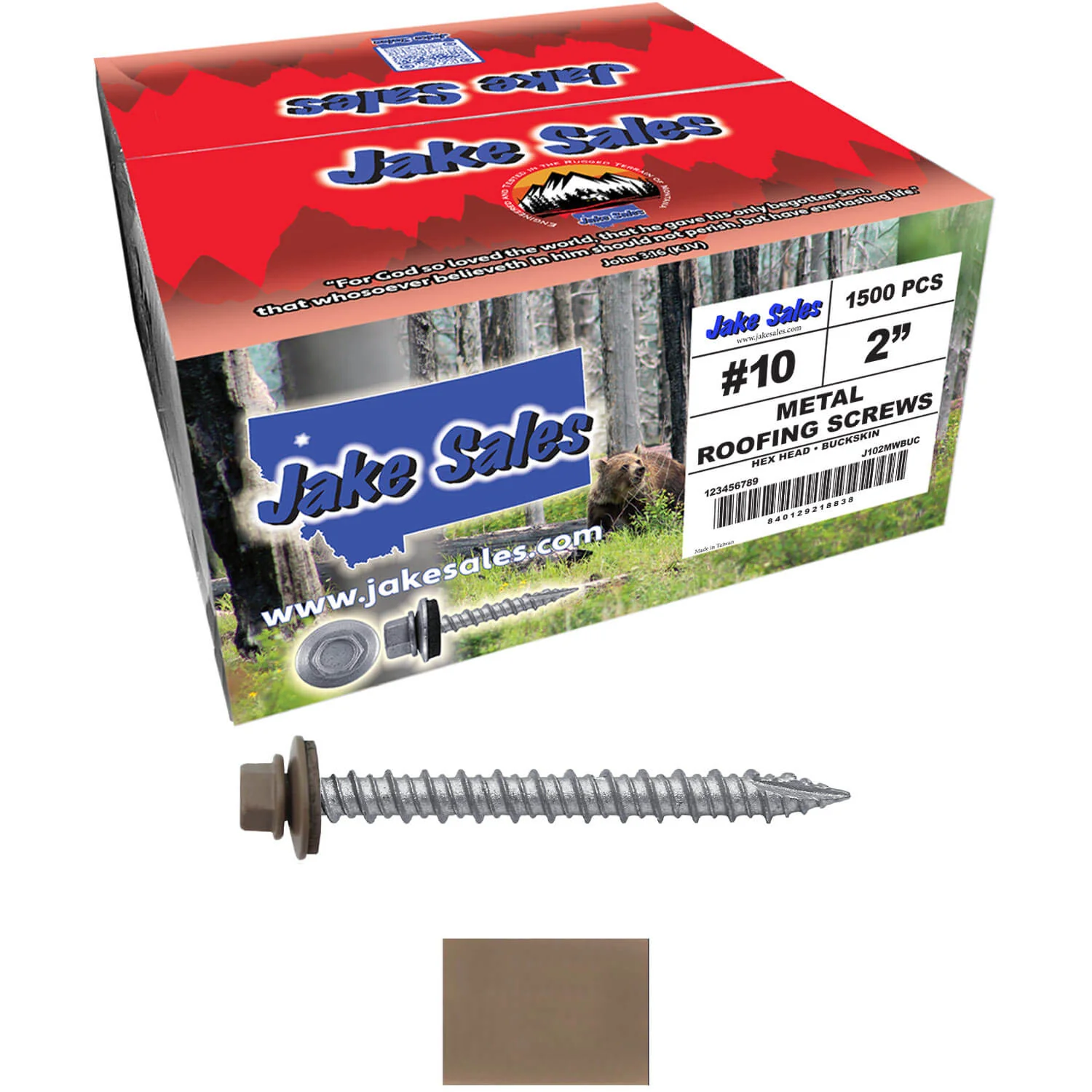 #10 x 2" Metal ROOFING SCREWS - Hex Washer Head - Self starting/self tapping - EPDM washer. Colored head. - Image 93