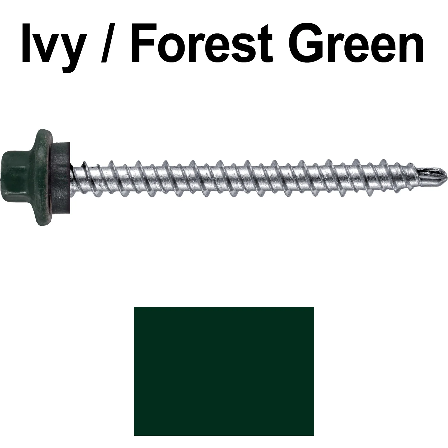 #10 x 2" Stainless Steel Mini Driller Sheet Metal Roofing Screw - Hex Washer Cap - Self starting metal to wood siding screws - EPDM washer. Colored head. - Image 98