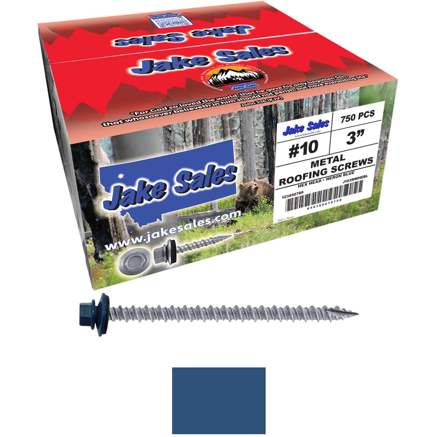 #10 x 3" Metal ROOFING SCREWS - Hex Washer Head - Self starting/self tapping - EPDM washer. Colored head. - Image 105