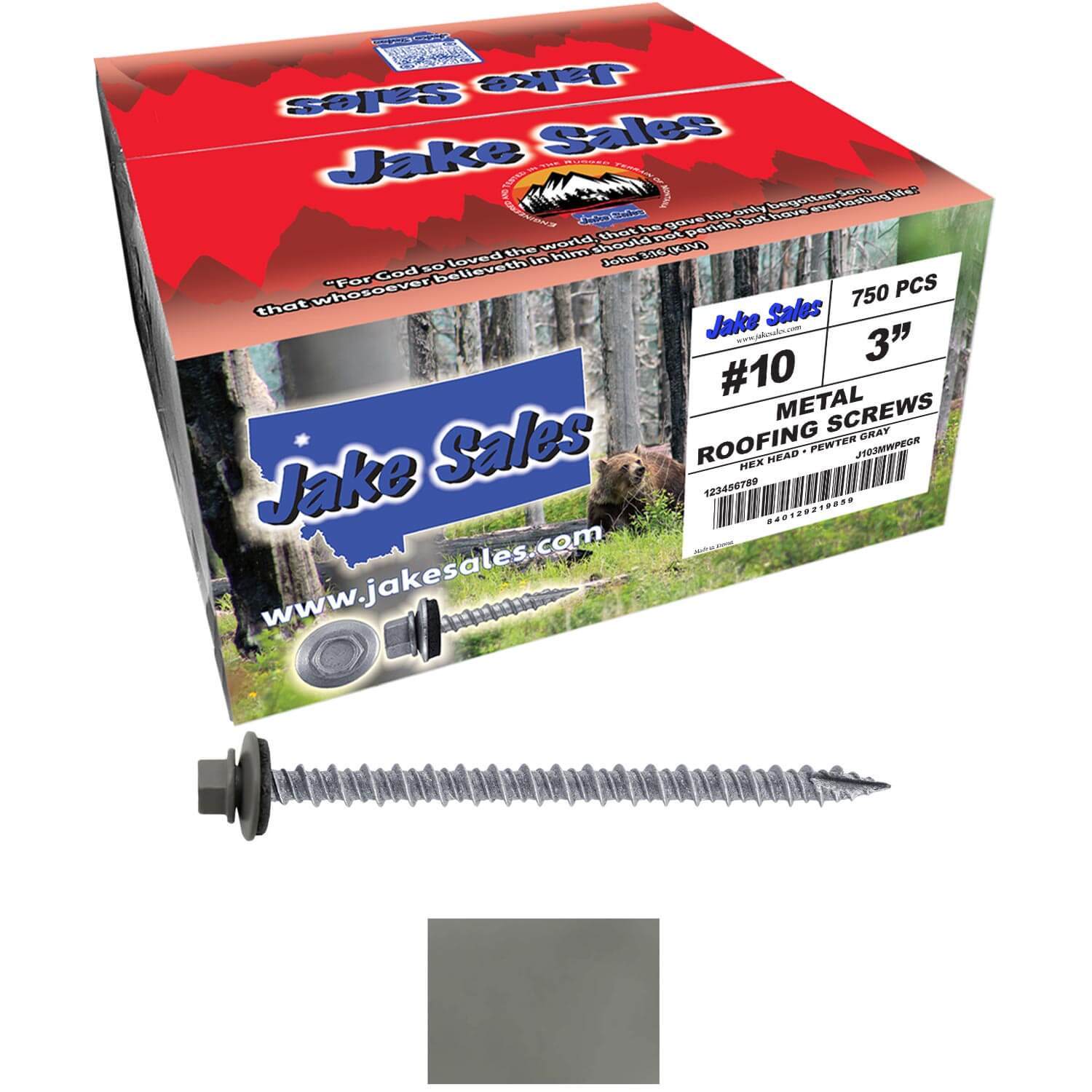 #10 x 3" Metal ROOFING SCREWS - Hex Washer Head - Self starting/self tapping - EPDM washer. Colored head. - Image 115