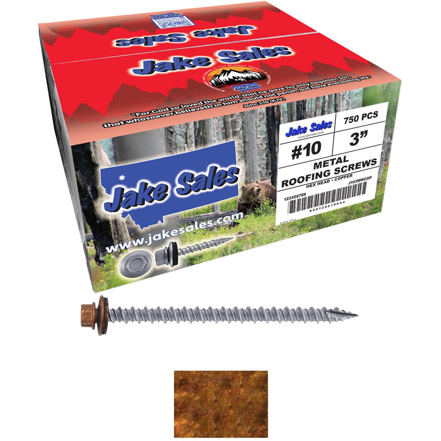 #10 x 3" Metal ROOFING SCREWS - Hex Washer Head - Self starting/self tapping - EPDM washer. Colored head. - Image 192