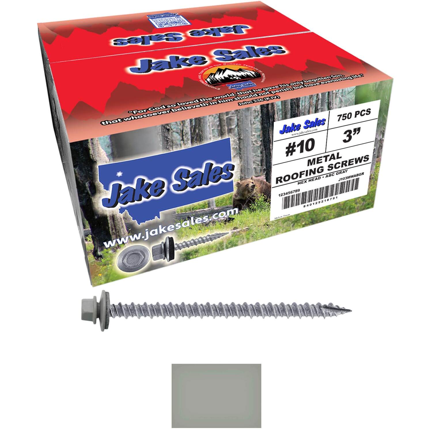 #10 x 3" Metal ROOFING SCREWS - Hex Washer Head - Self starting/self tapping - EPDM washer. Colored head. - Image 243