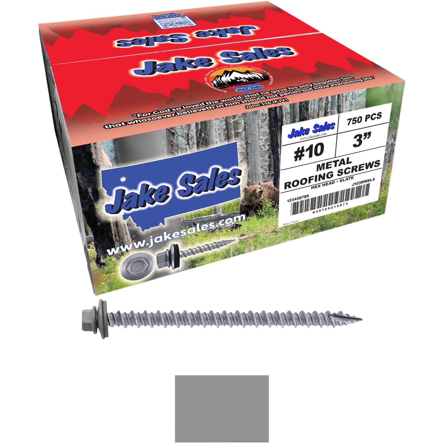 #10 x 3" Metal ROOFING SCREWS - Hex Washer Head - Self starting/self tapping - EPDM washer. Colored head. - Image 47