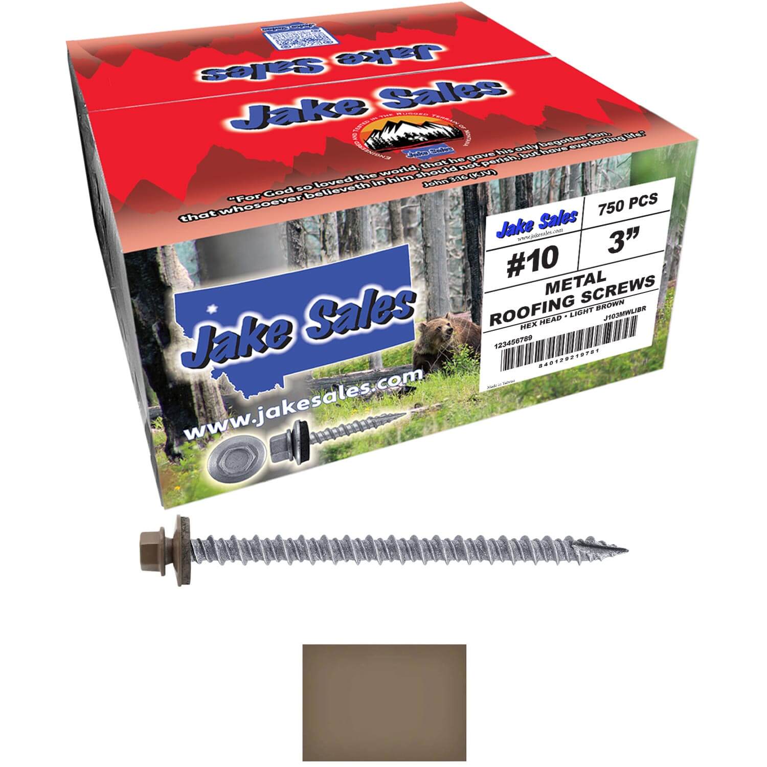 #10 x 3" Metal ROOFING SCREWS - Hex Washer Head - Self starting/self tapping - EPDM washer. Colored head. - Image 56