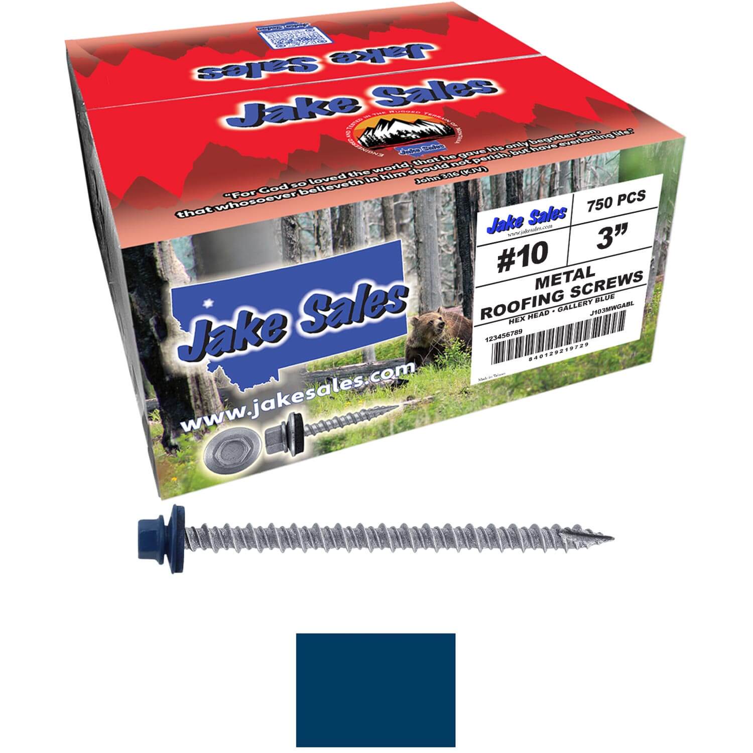 #10 x 3" Metal ROOFING SCREWS - Hex Washer Head - Self starting/self tapping - EPDM washer. Colored head. - Image 62