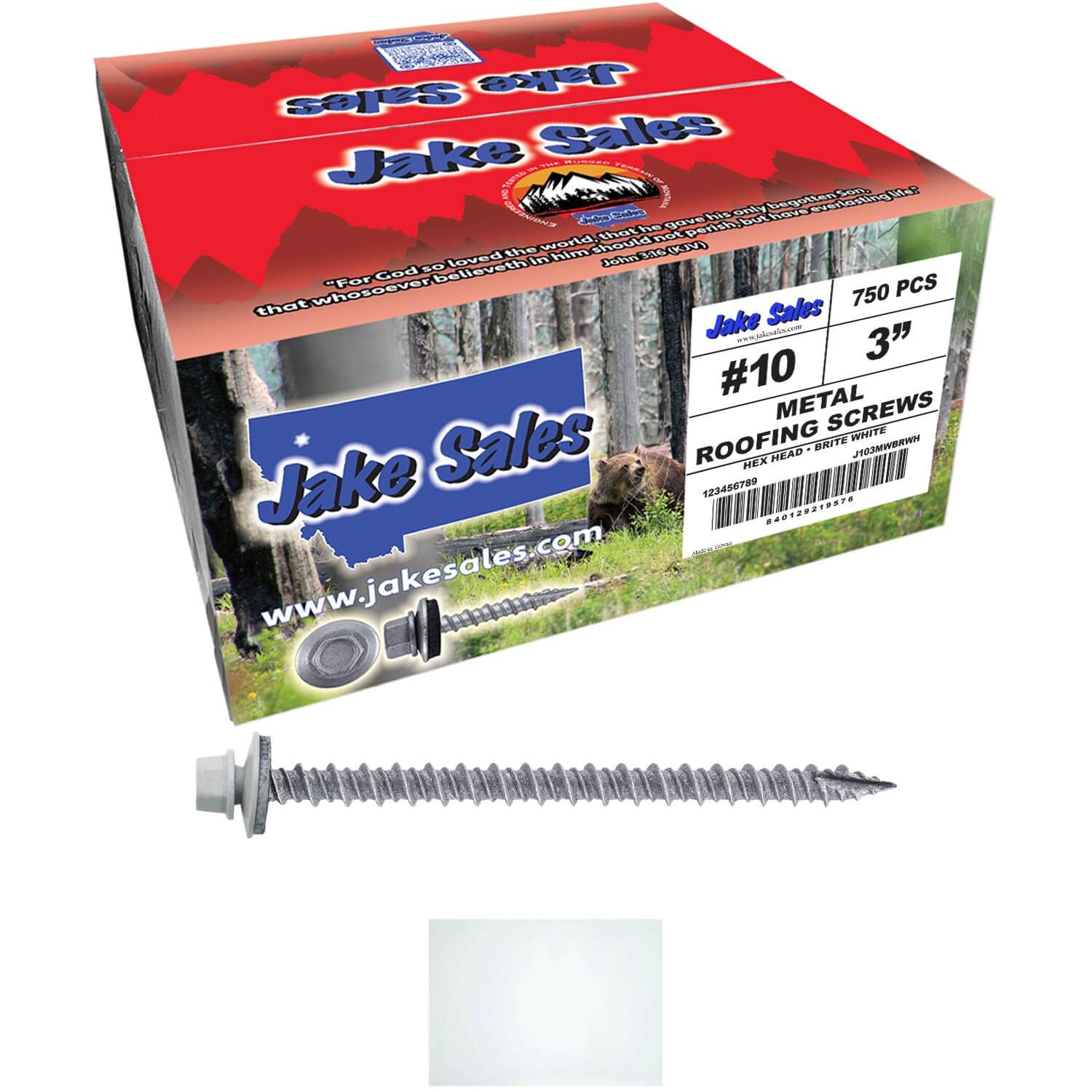 #10 x 3" Metal ROOFING SCREWS - Hex Washer Head - Self starting/self tapping - EPDM washer. Colored head. - Image 87