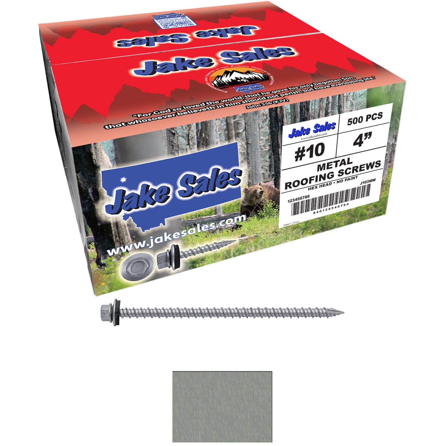 #10 x 4" Metal ROOFING SCREWS - Hex Washer Head - Self starting/self tapping - EPDM washer. Colored head. - Image 104