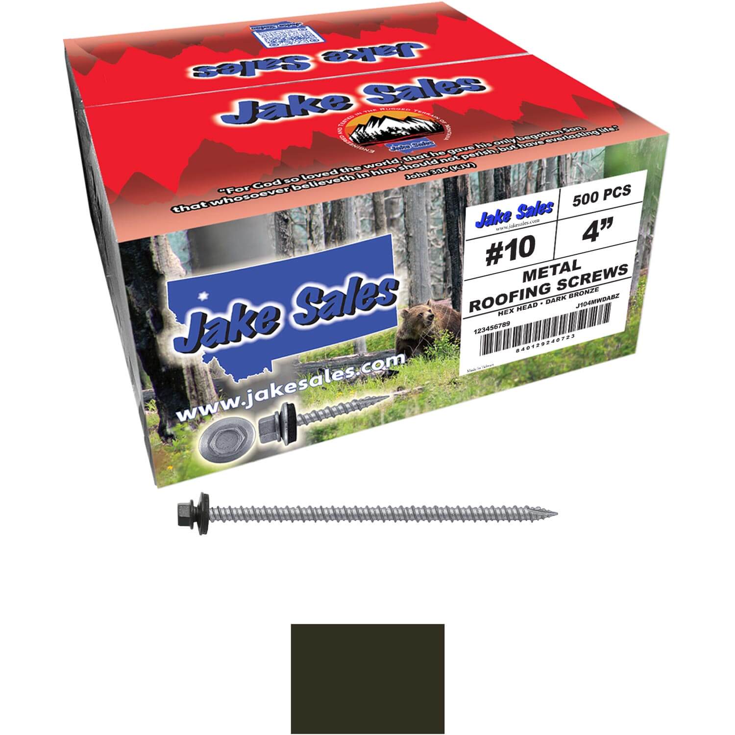 #10 x 4" Metal ROOFING SCREWS - Hex Washer Head - Self starting/self tapping - EPDM washer. Colored head. - Image 75