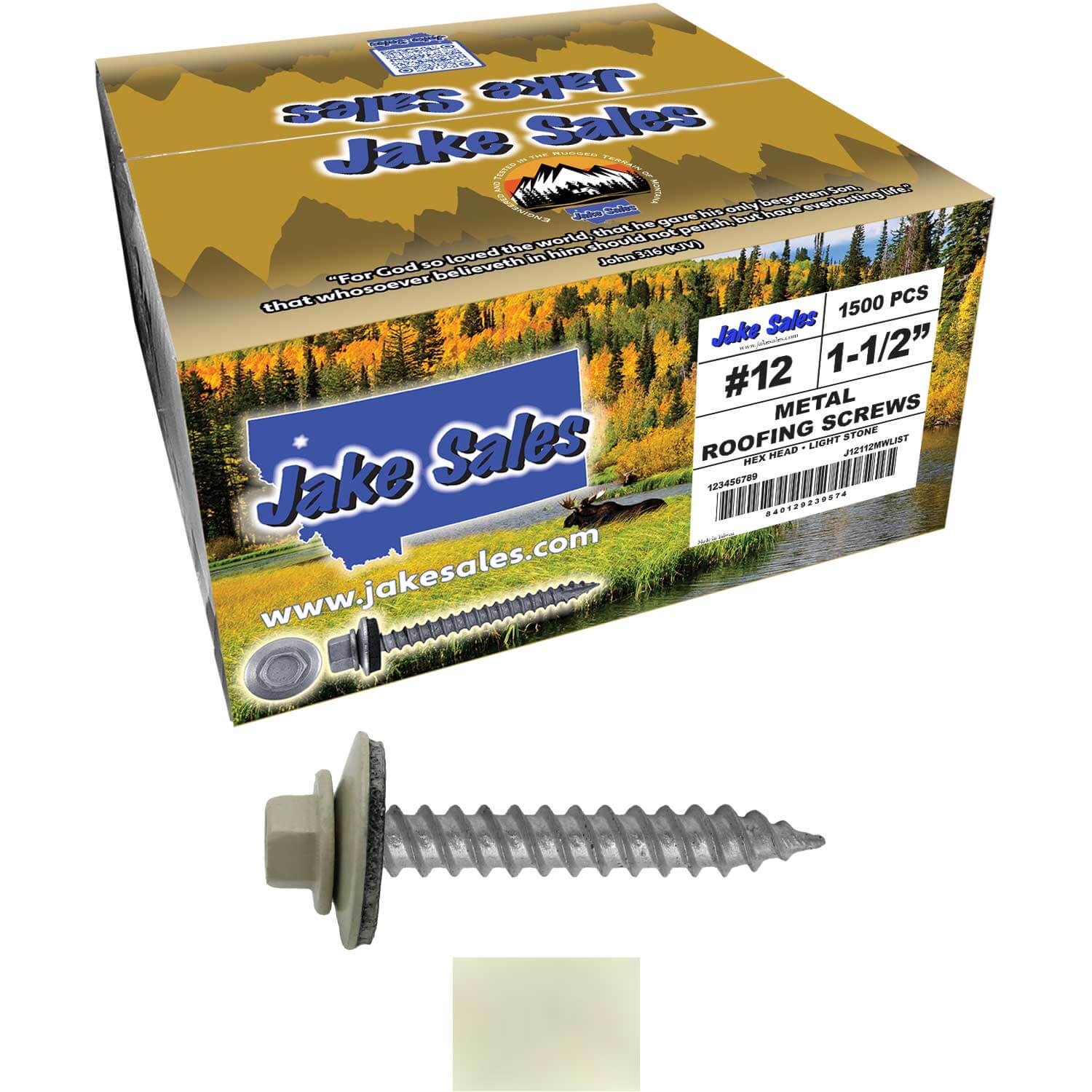 #12 x 1-1/2"  RE-GRIP METAL ROOFING SCREWS - Hex Washer Head - Self starting/self tapping - EPDM washer. Colored head. - Image 101