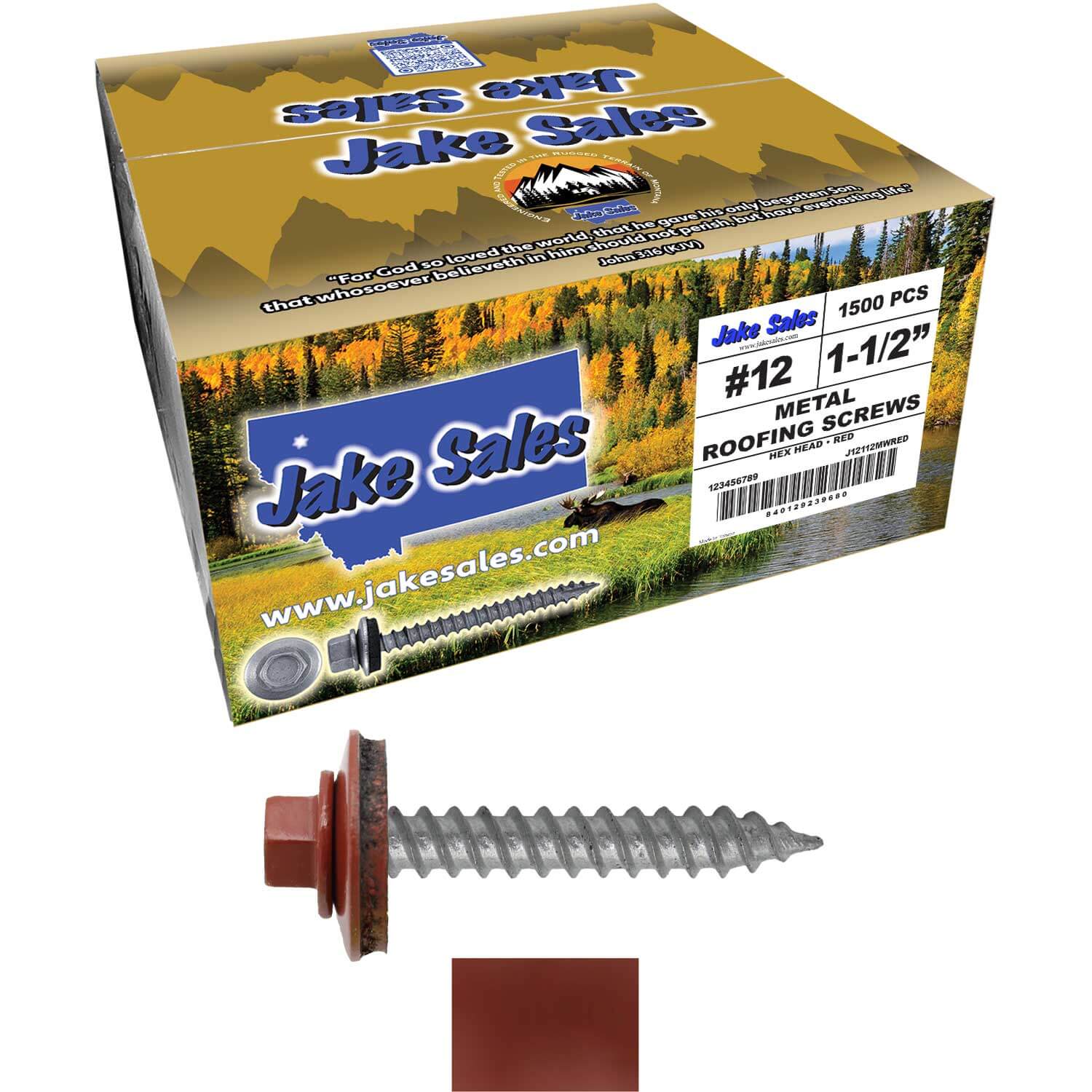 #12 x 1-1/2"  RE-GRIP METAL ROOFING SCREWS - Hex Washer Head - Self starting/self tapping - EPDM washer. Colored head. - Image 113