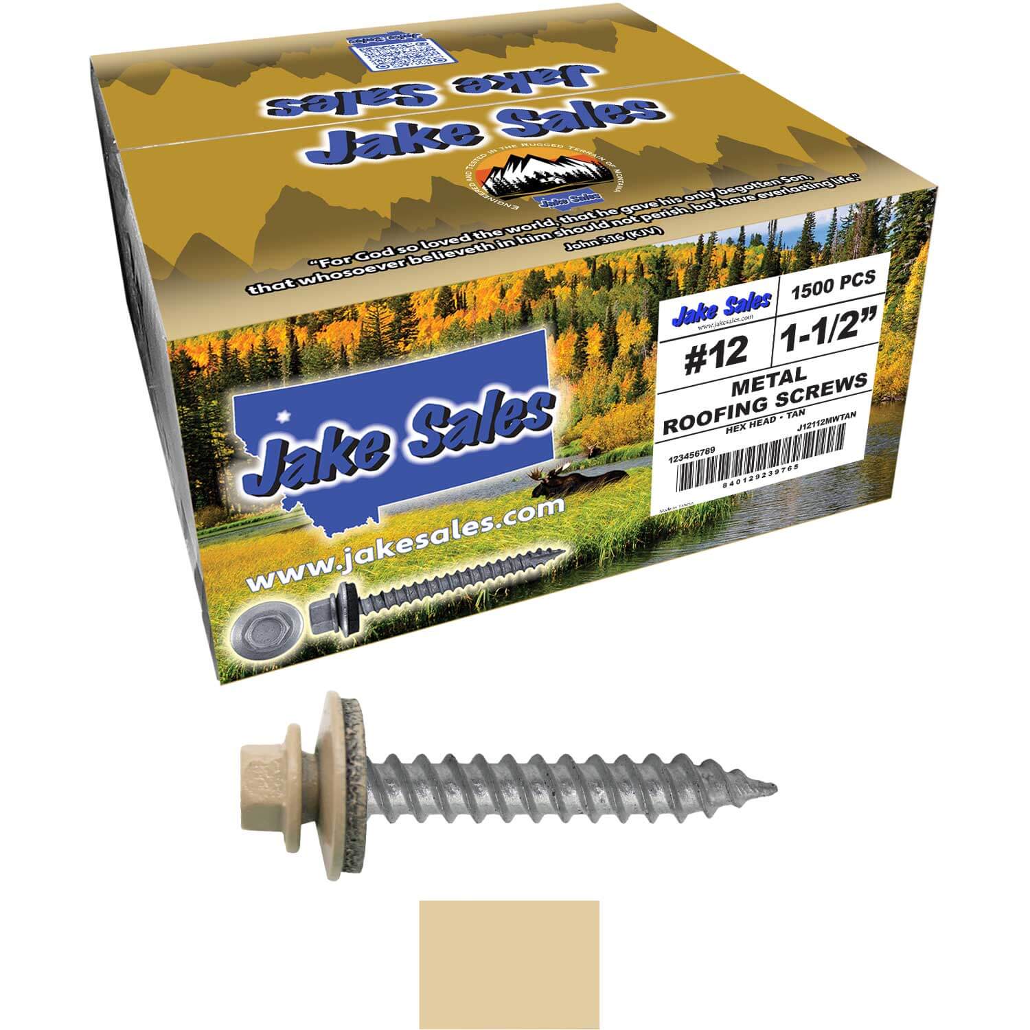 #12 x 1-1/2"  RE-GRIP METAL ROOFING SCREWS - Hex Washer Head - Self starting/self tapping - EPDM washer. Colored head. - Image 121