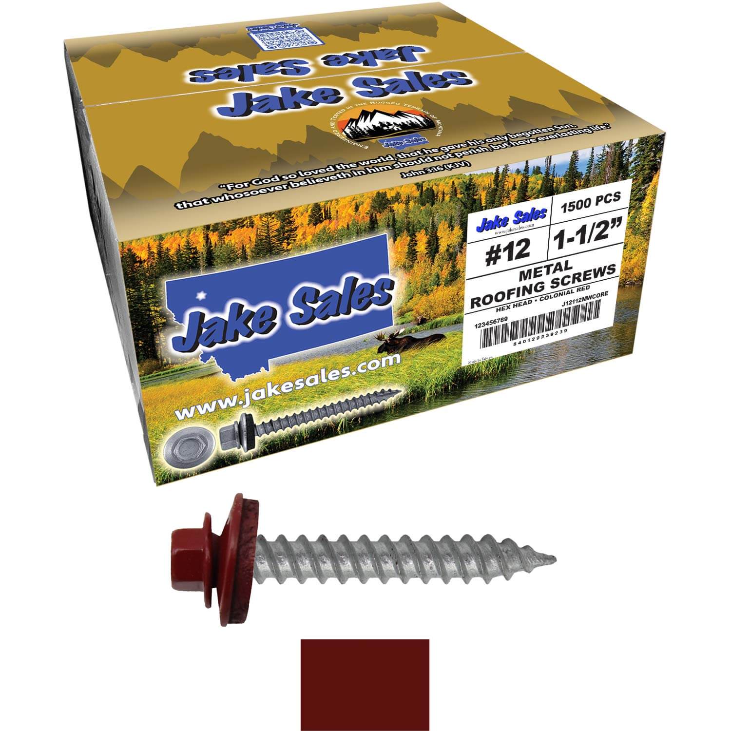#12 x 1-1/2"  RE-GRIP METAL ROOFING SCREWS - Hex Washer Head - Self starting/self tapping - EPDM washer. Colored head. - Image 66