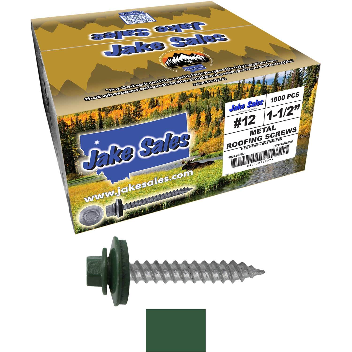 #12 x 1-1/2"  RE-GRIP METAL ROOFING SCREWS - Hex Washer Head - Self starting/self tapping - EPDM washer. Colored head. - Image 81