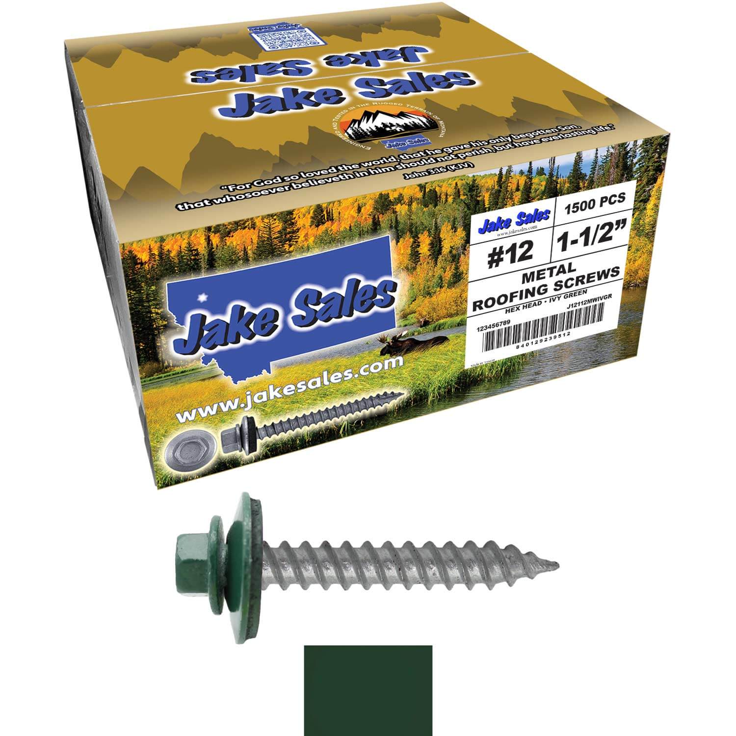 #12 x 1-1/2"  RE-GRIP METAL ROOFING SCREWS - Hex Washer Head - Self starting/self tapping - EPDM washer. Colored head. - Image 94