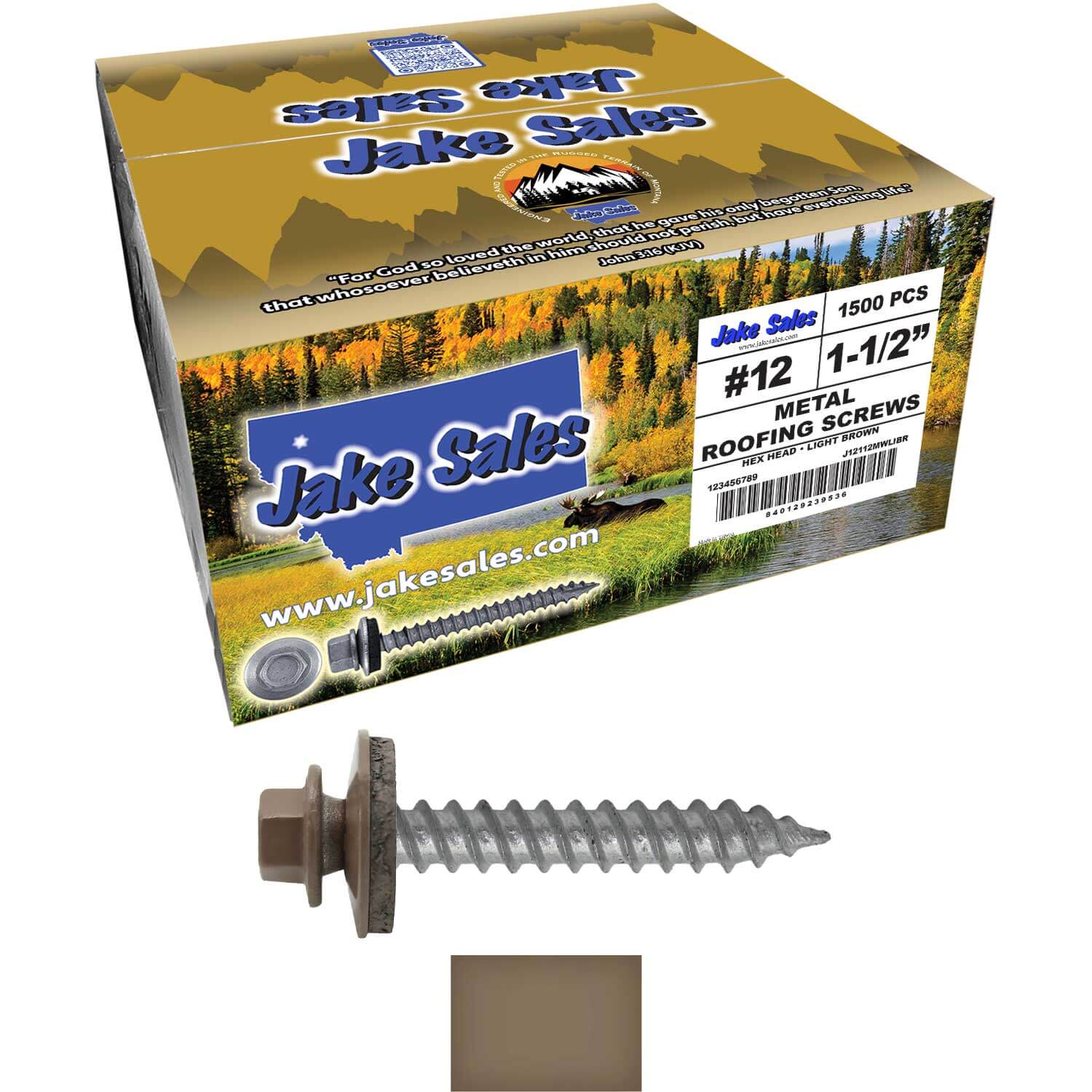 #12 x 1-1/2"  RE-GRIP METAL ROOFING SCREWS - Hex Washer Head - Self starting/self tapping - EPDM washer. Colored head. - Image 96