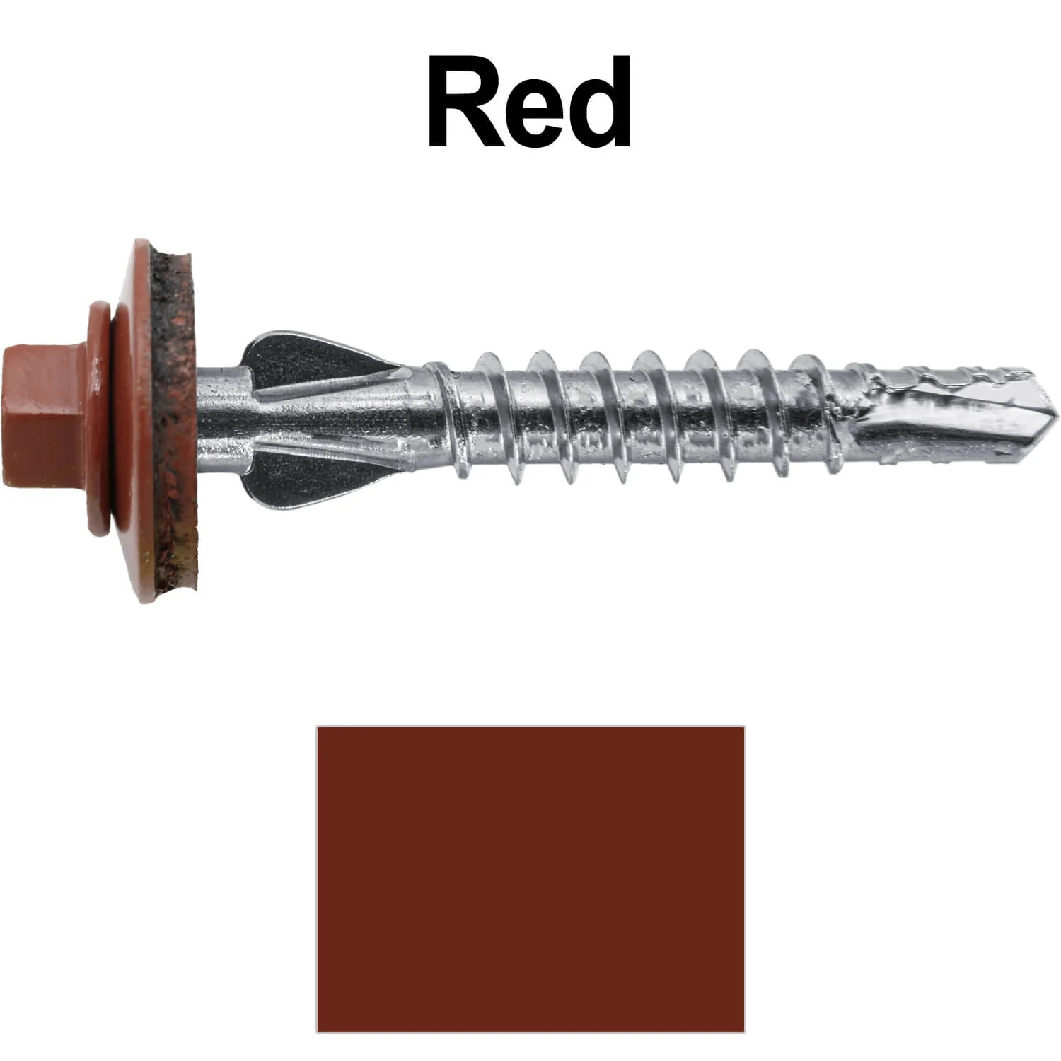 12 X 1-1/2" PFP STAINLESS STEEL Fastener - 1/4" Washer Hex Head - #3 Drill Point Tip -  For Polycarbonite, Fiberglass and PVC sheeting. Colored head. - Image 110