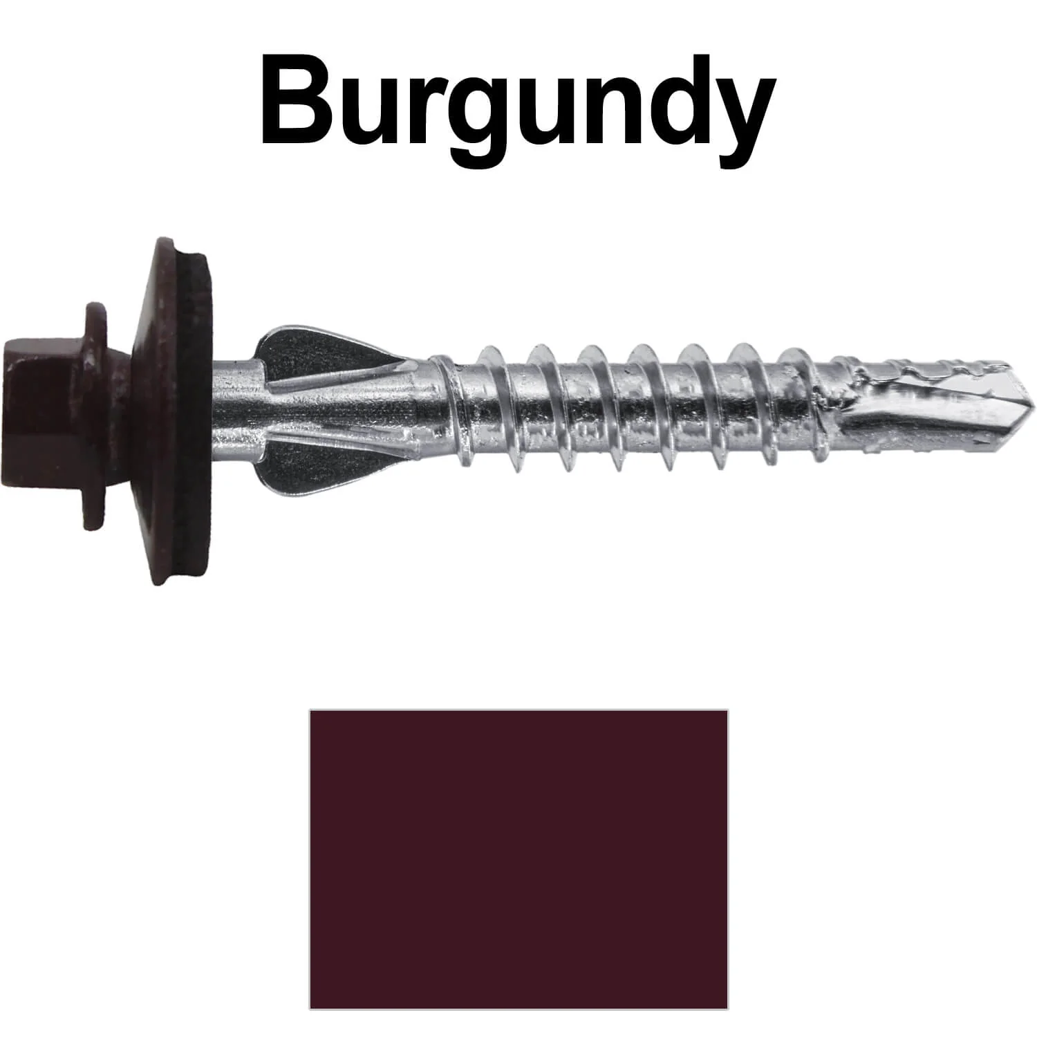 12 X 1-1/2" PFP STAINLESS STEEL Fastener - 1/4" Washer Hex Head - #3 Drill Point Tip -  For Polycarbonite, Fiberglass and PVC sheeting. Colored head. - Image 16