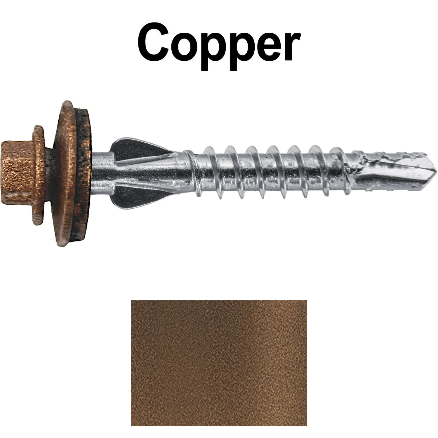 12 X 1-1/2" PFP STAINLESS STEEL Fastener - 1/4" Washer Hex Head - #3 Drill Point Tip -  For Polycarbonite, Fiberglass and PVC sheeting. Colored head. - Image 40