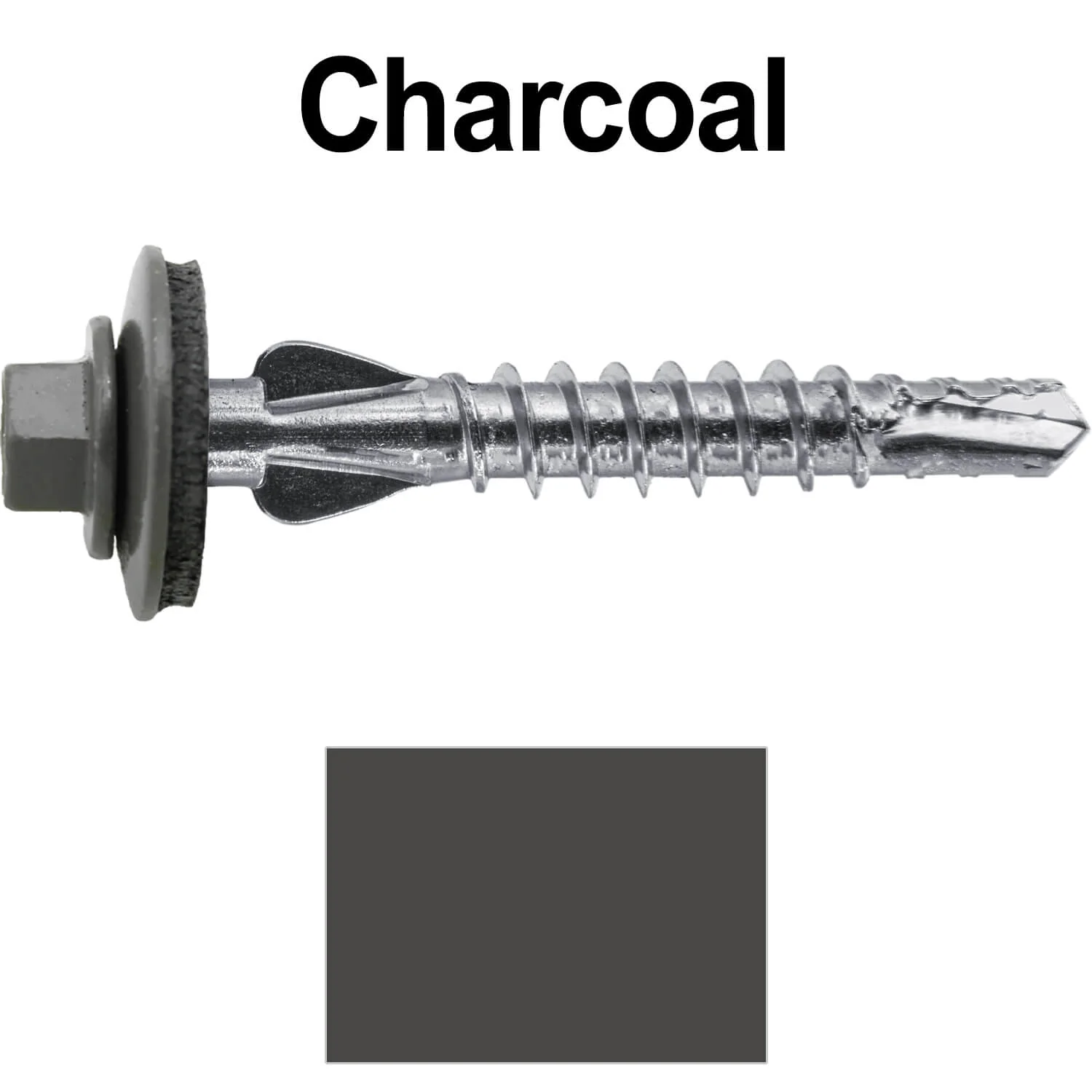 12 X 1-1/2" PFP STAINLESS STEEL Fastener - 1/4" Washer Hex Head - #3 Drill Point Tip -  For Polycarbonite, Fiberglass and PVC sheeting. Colored head. - Image 61