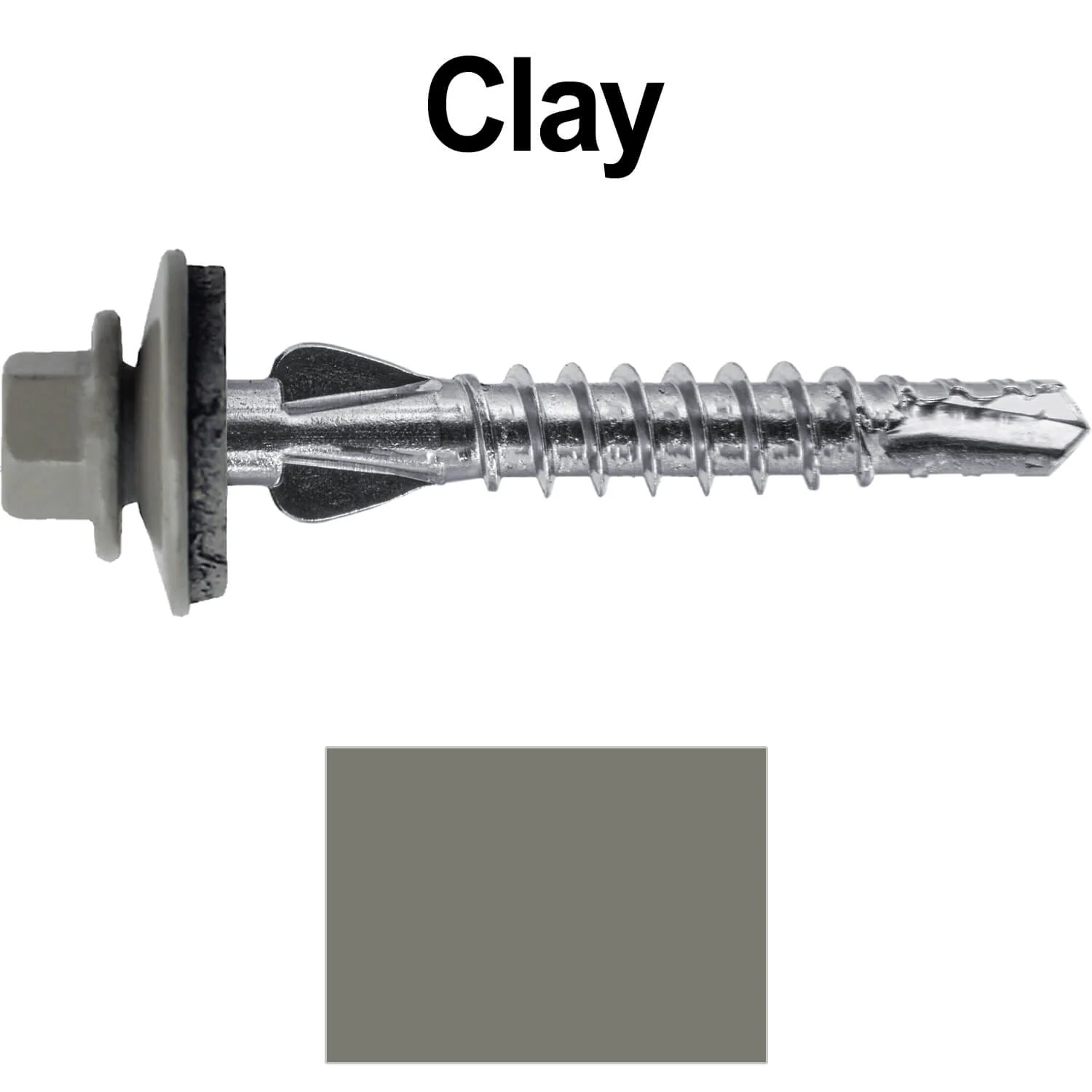 12 X 1-1/2" PFP STAINLESS STEEL Fastener - 1/4" Washer Hex Head - #3 Drill Point Tip -  For Polycarbonite, Fiberglass and PVC sheeting. Colored head. - Image 63